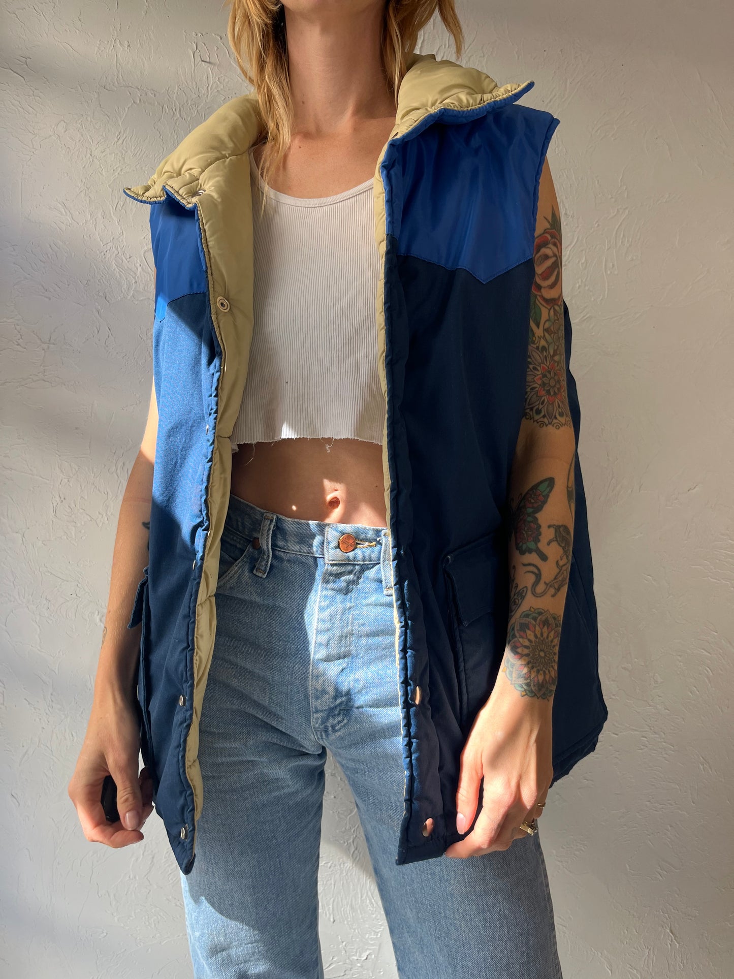80s 'Sunbuster' Navy Blue Puffer Vest / Large