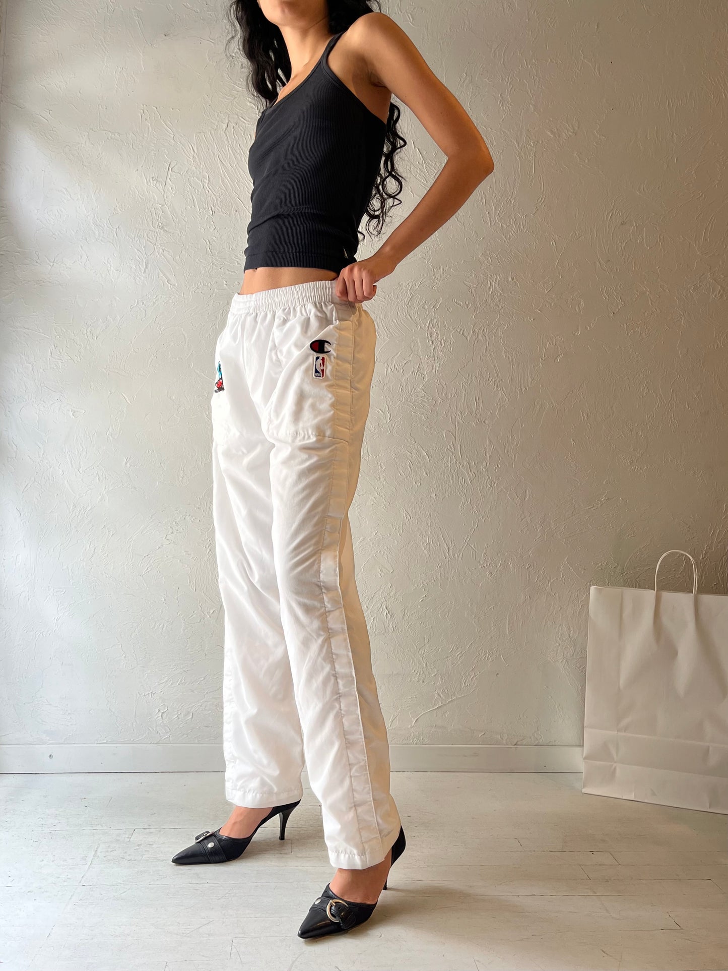 90s ‘Champion Grizzlies’ White Tear Away Track Pants / Small