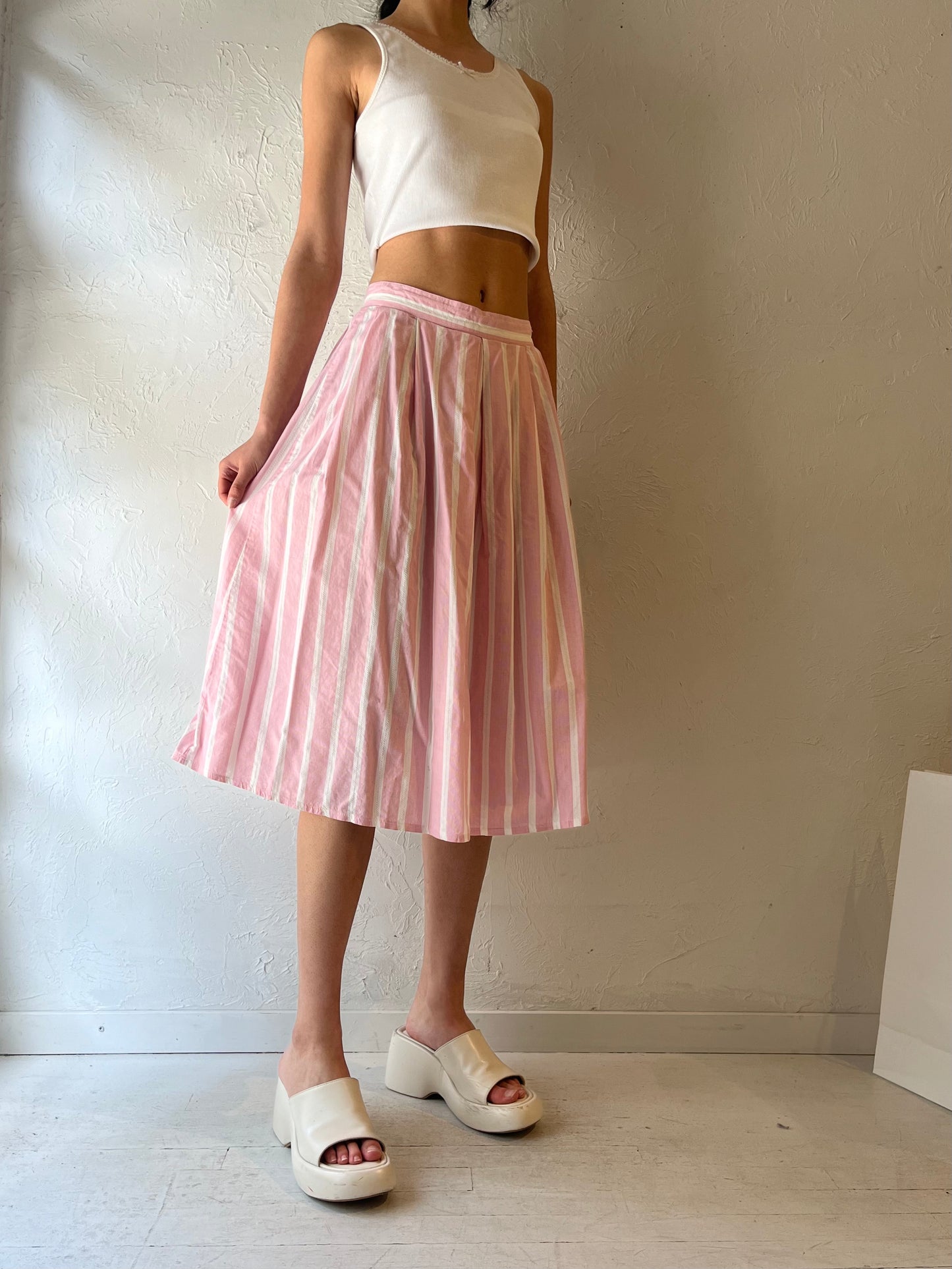 90s ‘Miss Cassidy’ Pink Striped Midi Skirt / Small