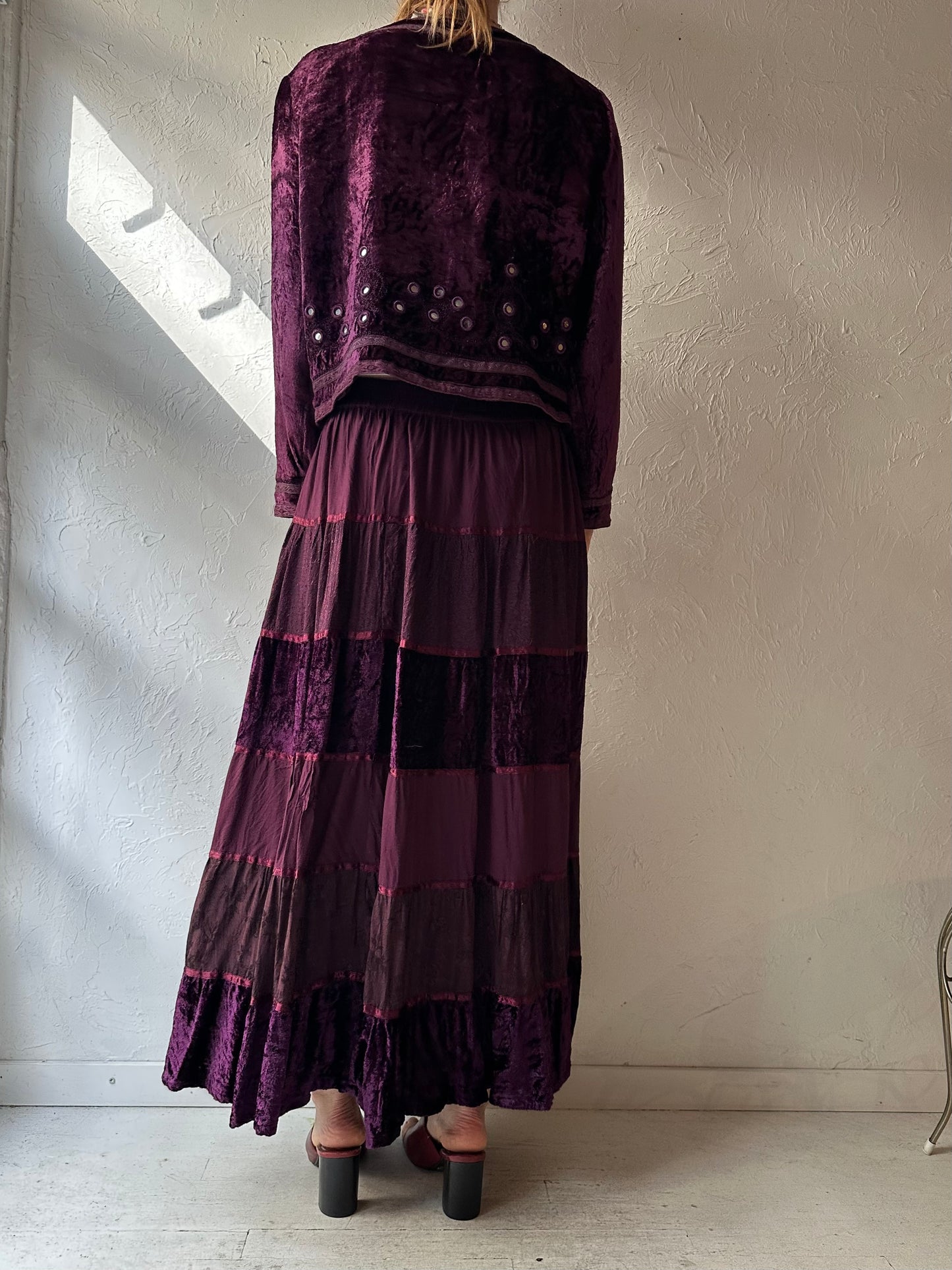 90s 'White Stag' Purple Velvet Skirt Set / Medium