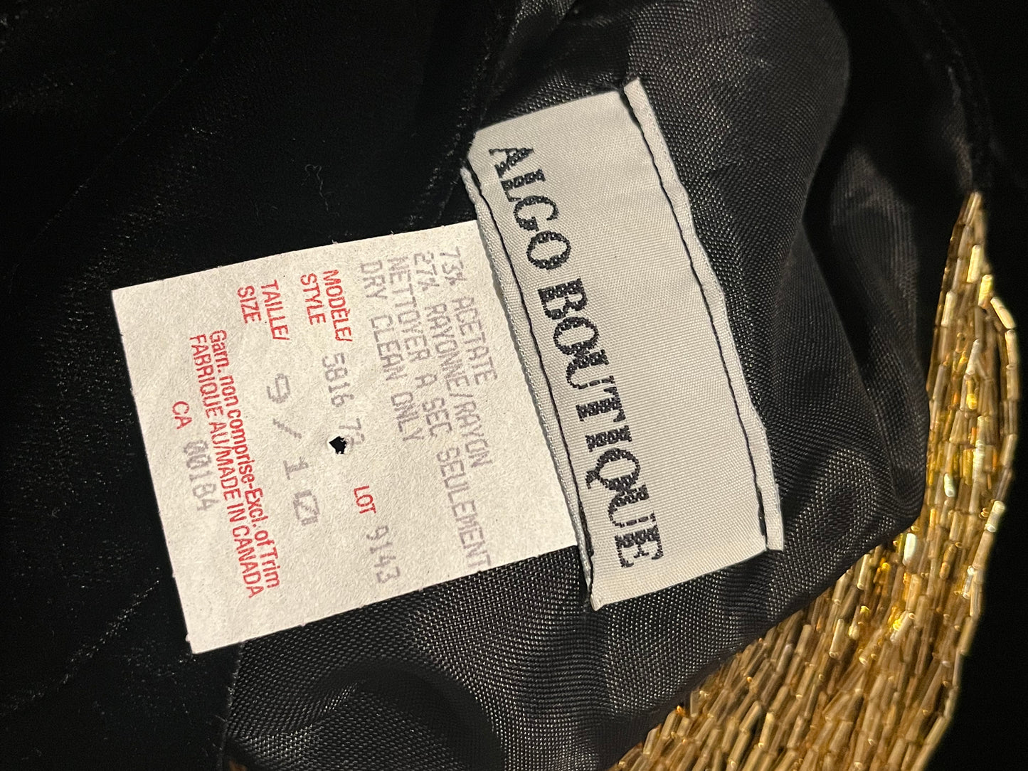 80s 'Algo' Black Velvet Beaded Dress / Medium