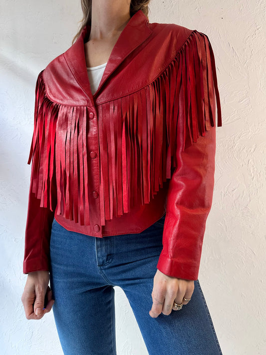 80s Red Leather Fringe Jacket / Small