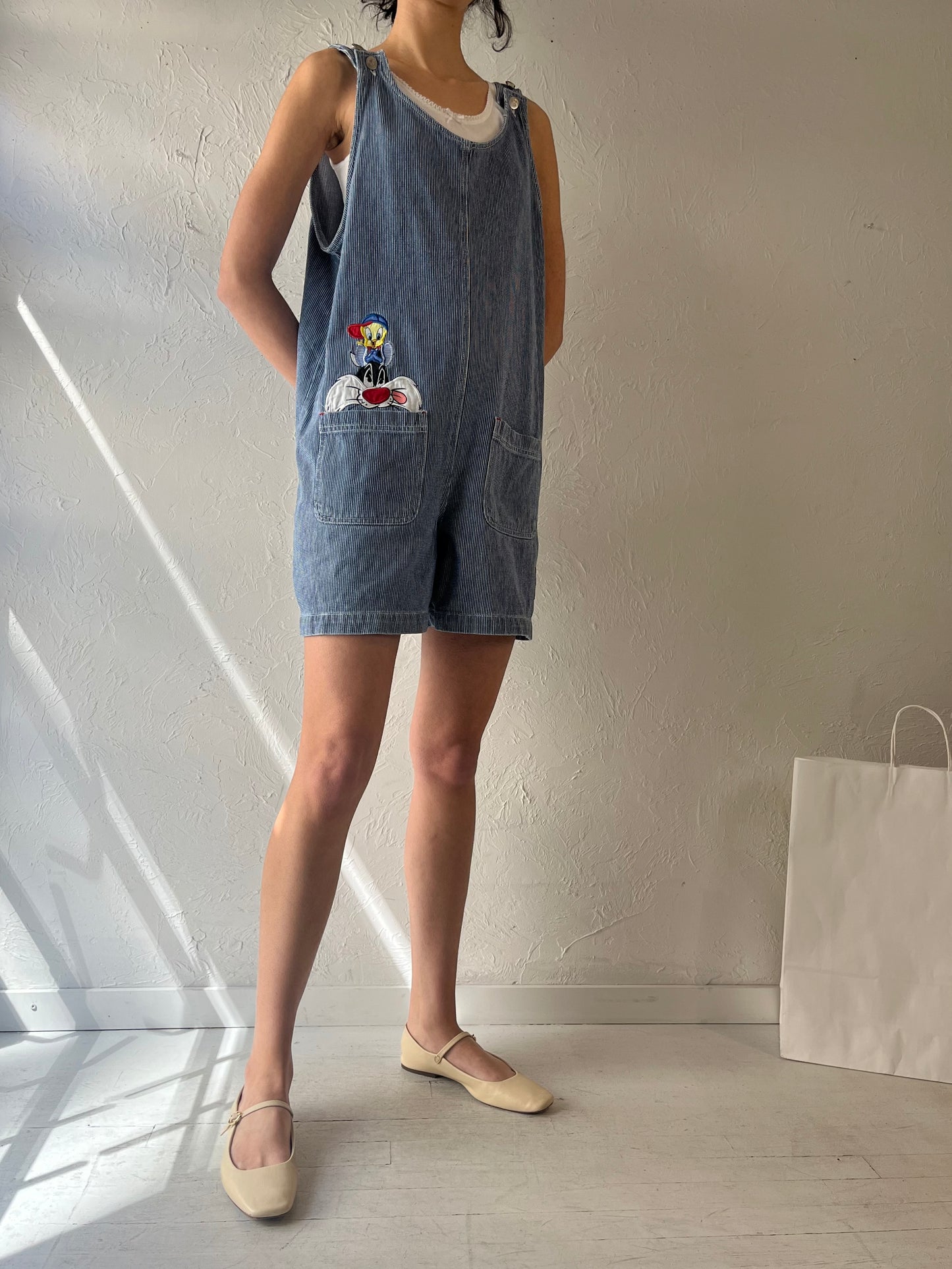 90s ‘Looney Tunes’ Denim Romper / Large