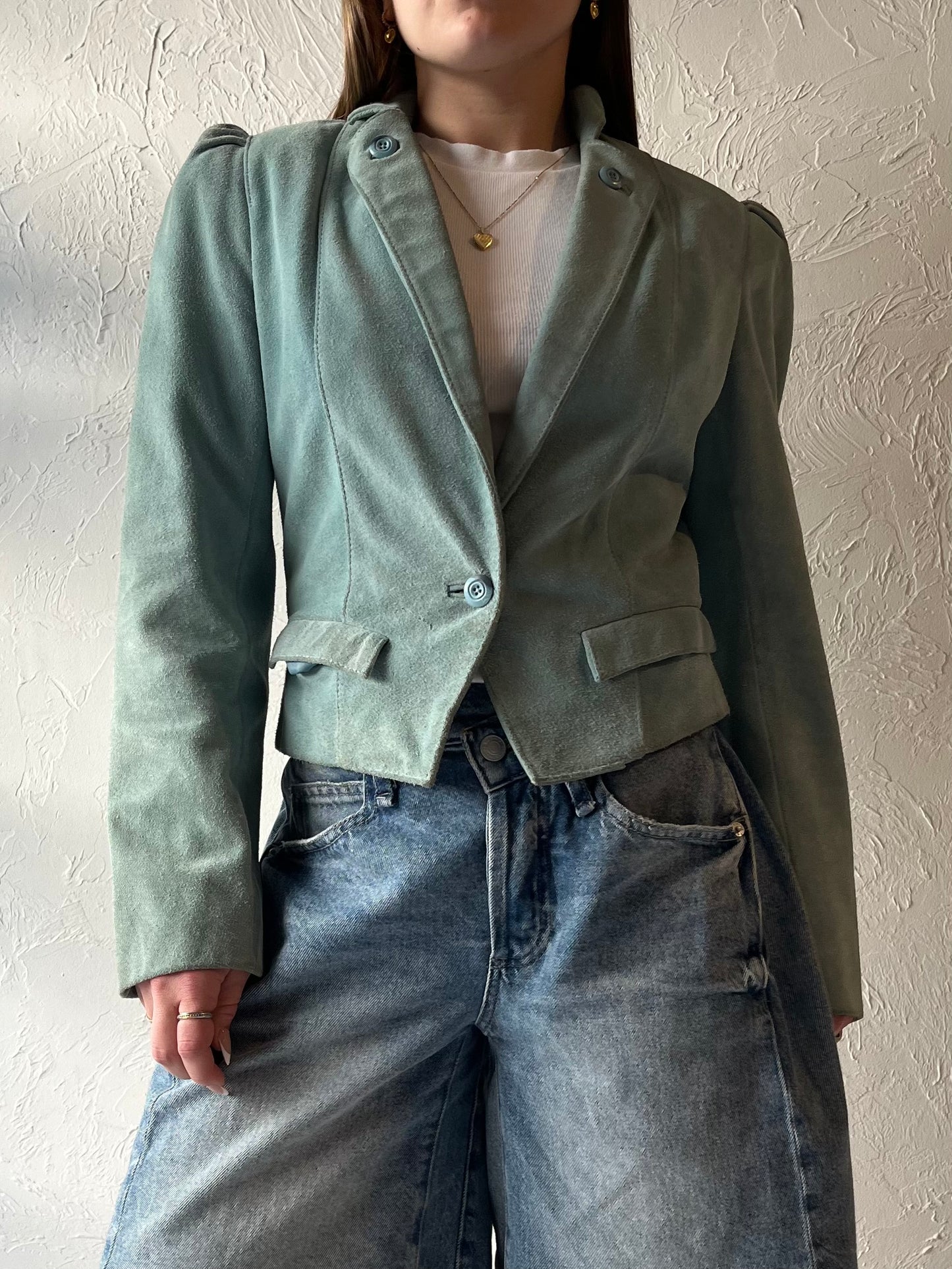 80s 'Wilsons Leather' Blue Suede Jacket / Small