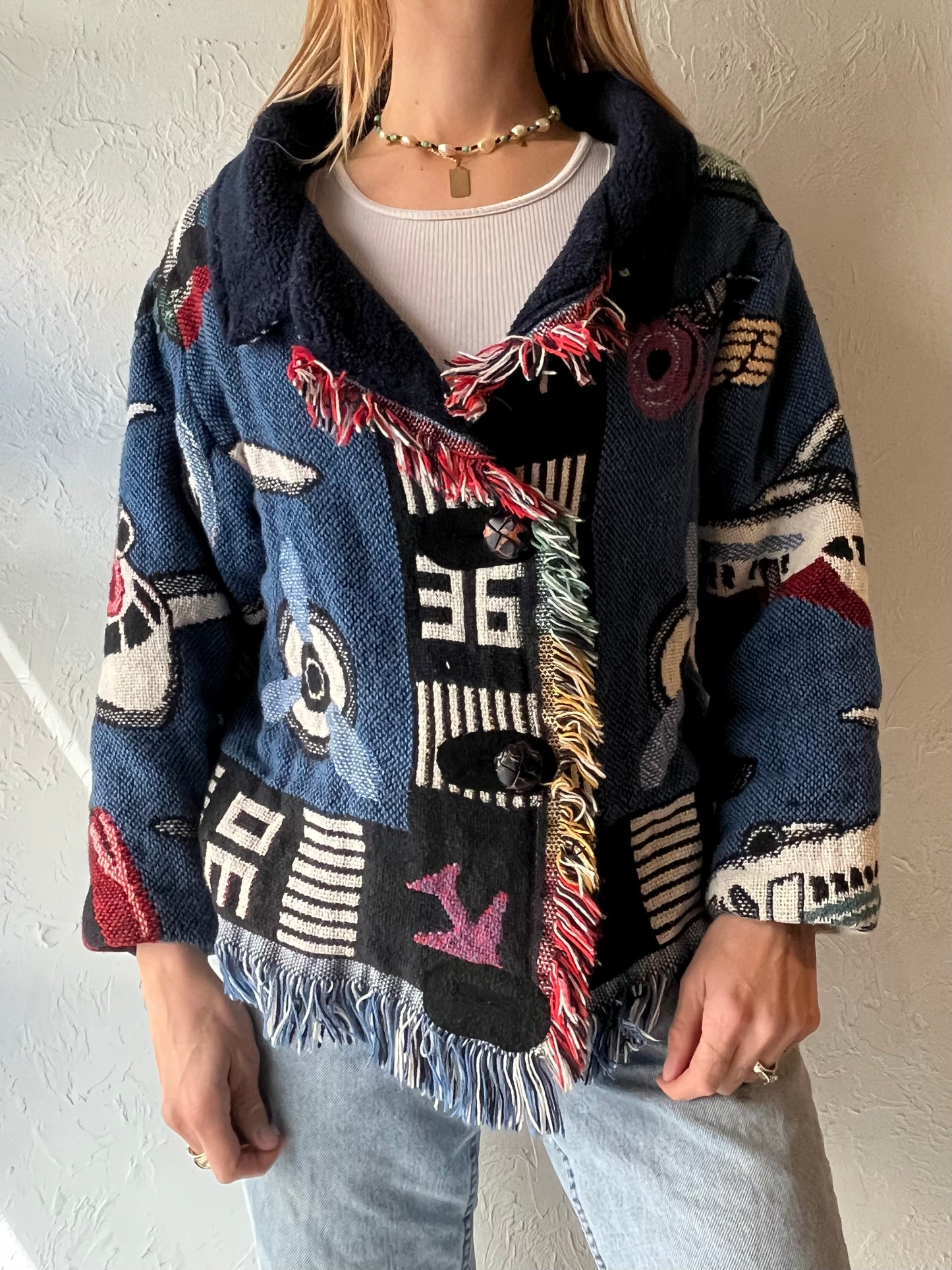 Vintage Aviation Tapestry Blanket Jacket / Medium