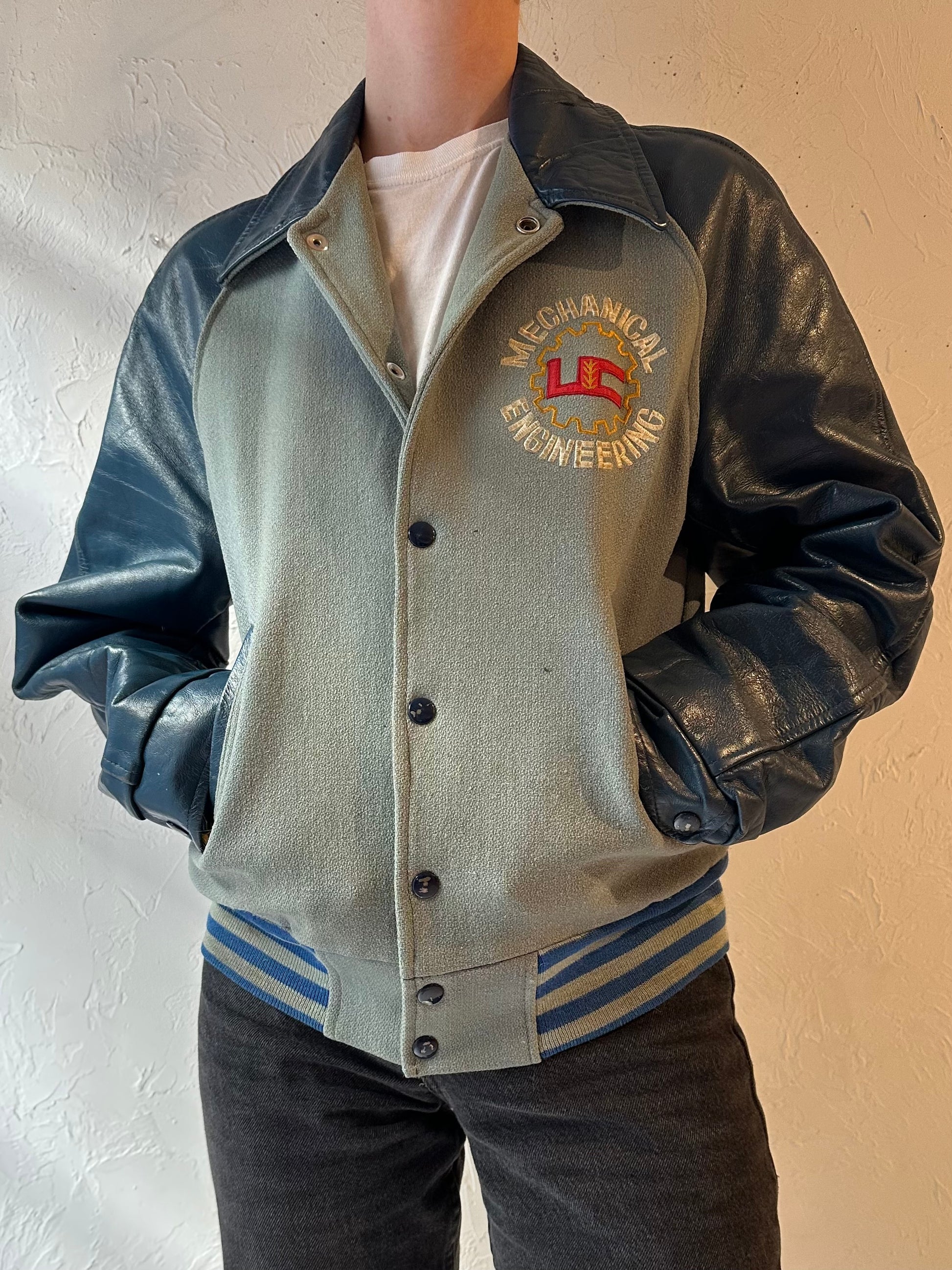 70s ‘Bonson’ Mechanical Engineering Leather Varsity Jacket / Small