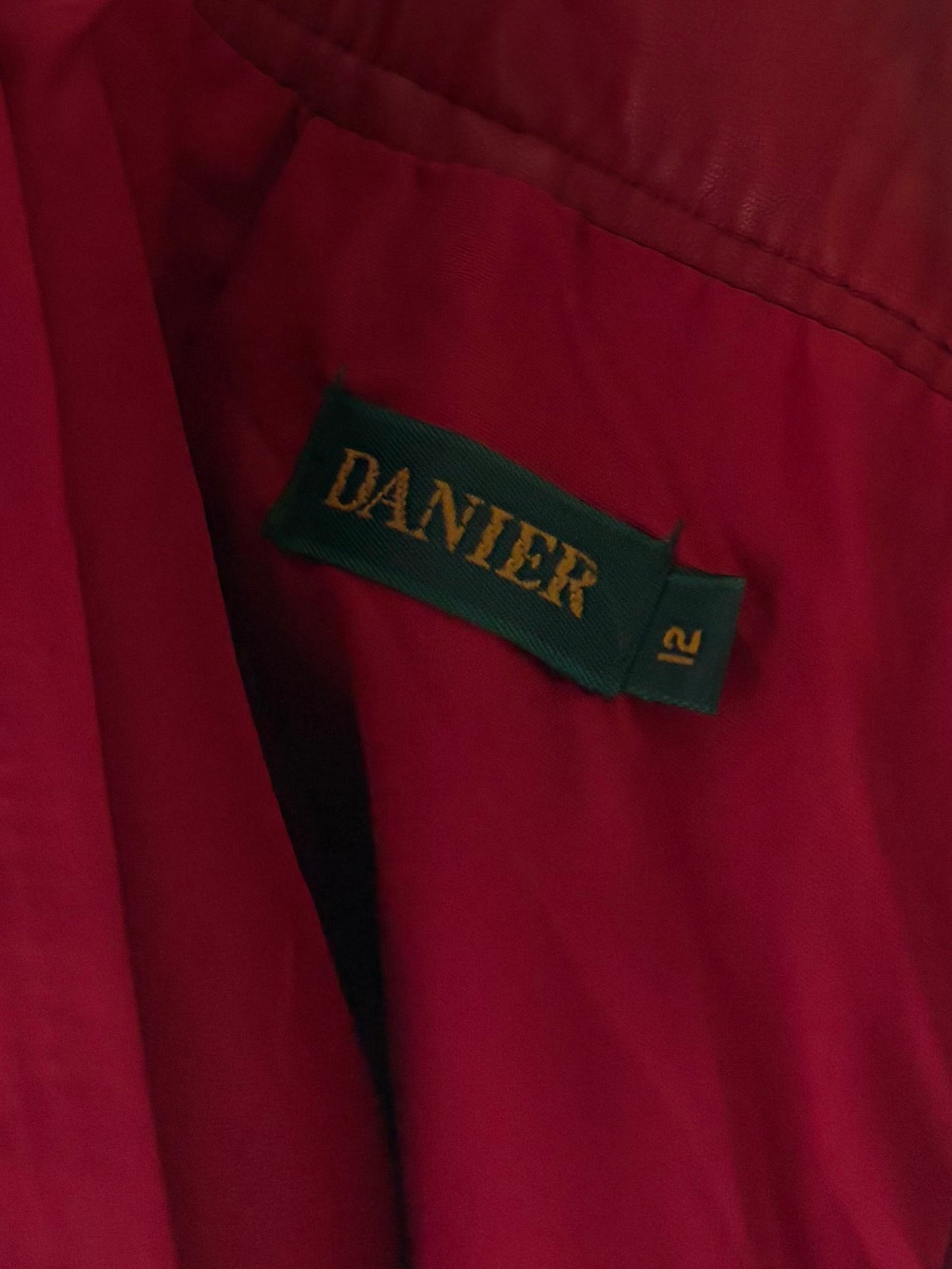 90s 'Danier' Red Leather Retro Pencil Mini Skirt / Medium