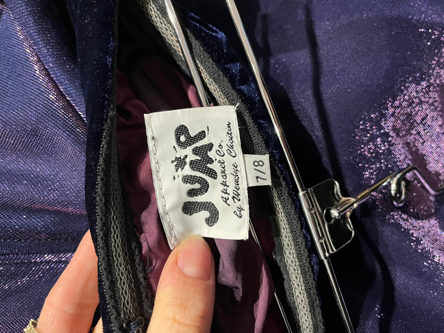 90s 'Jump' Formal Matallic Purple Strapless Maxi Dress / Small