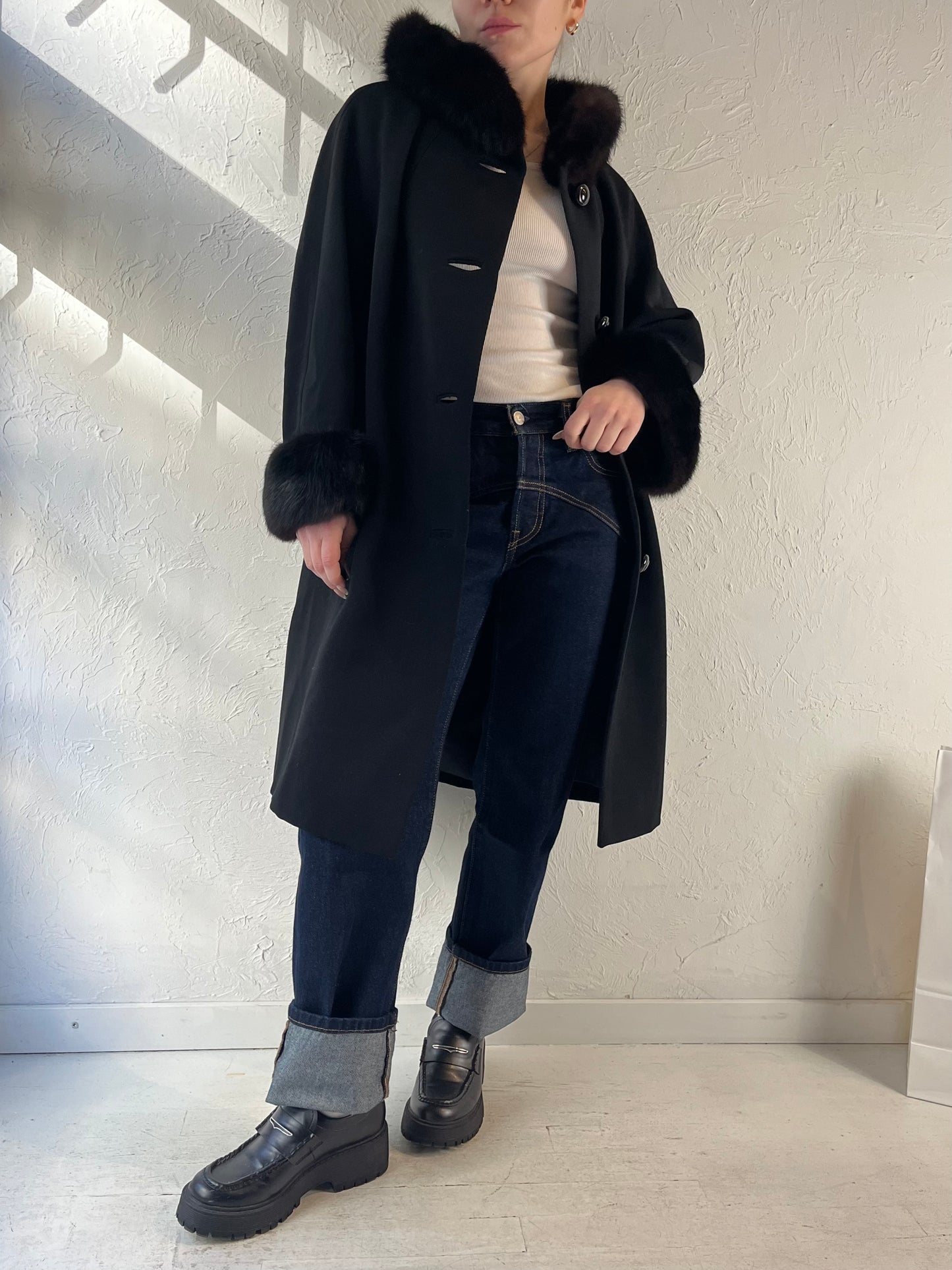 80s ‘Louis Manley’ Black Wool Coat / Union Made / Small