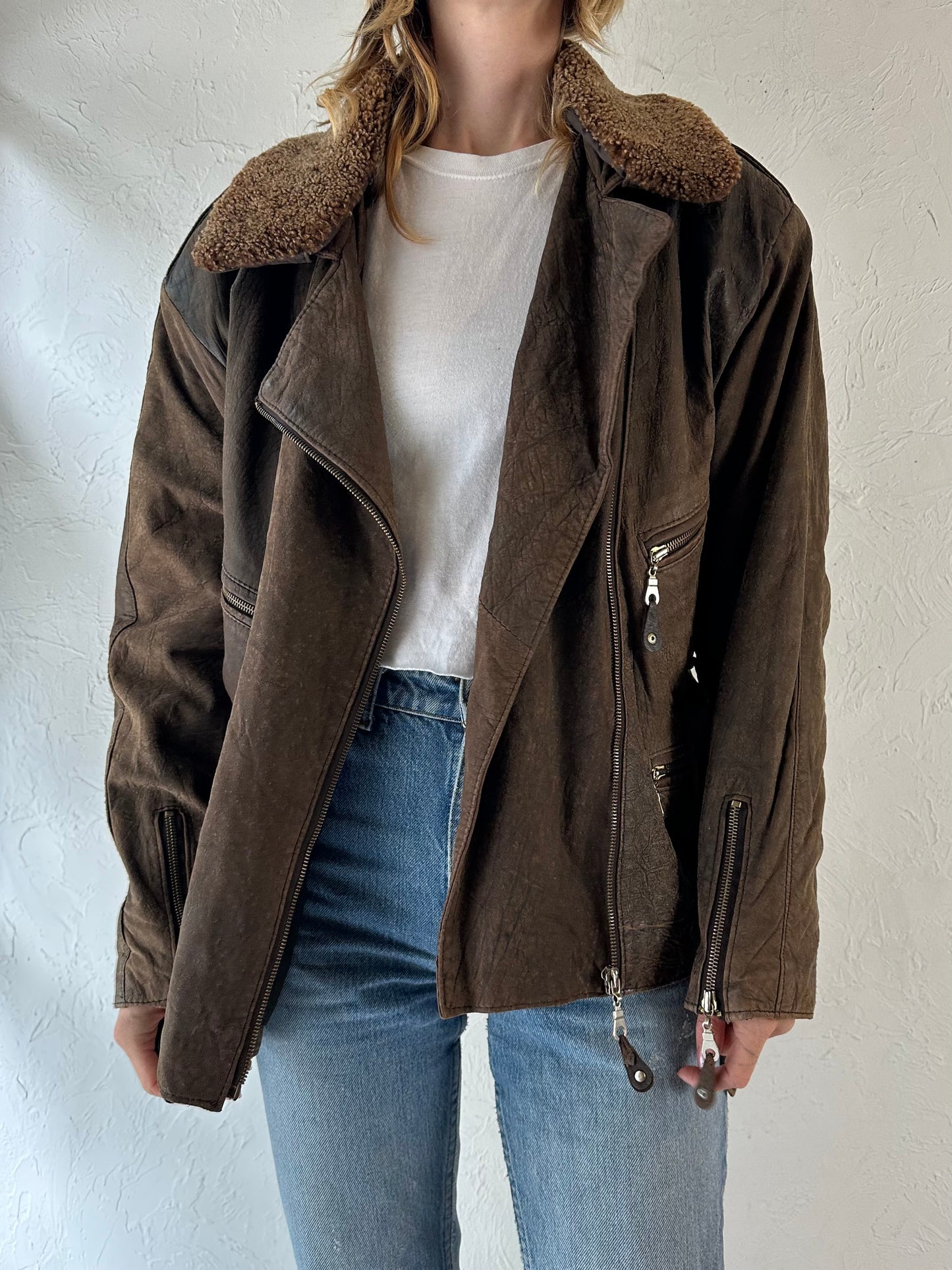Vintage Brown Suede Leather Jacket / Medium
