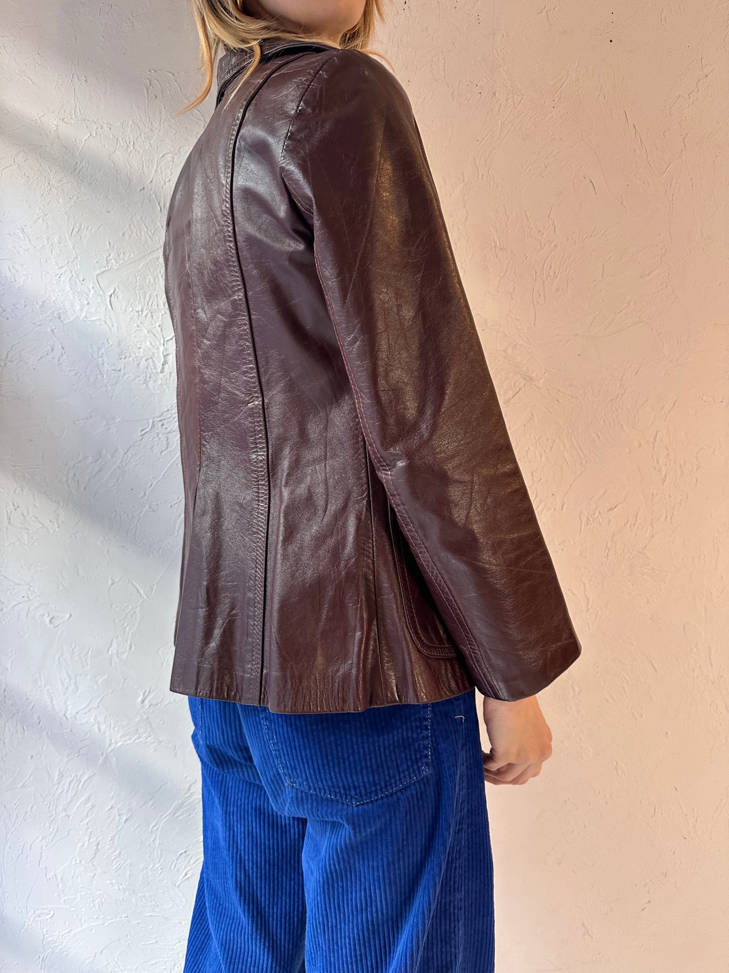 80s 'General Leather' Burgundy Leather Jacket / Small