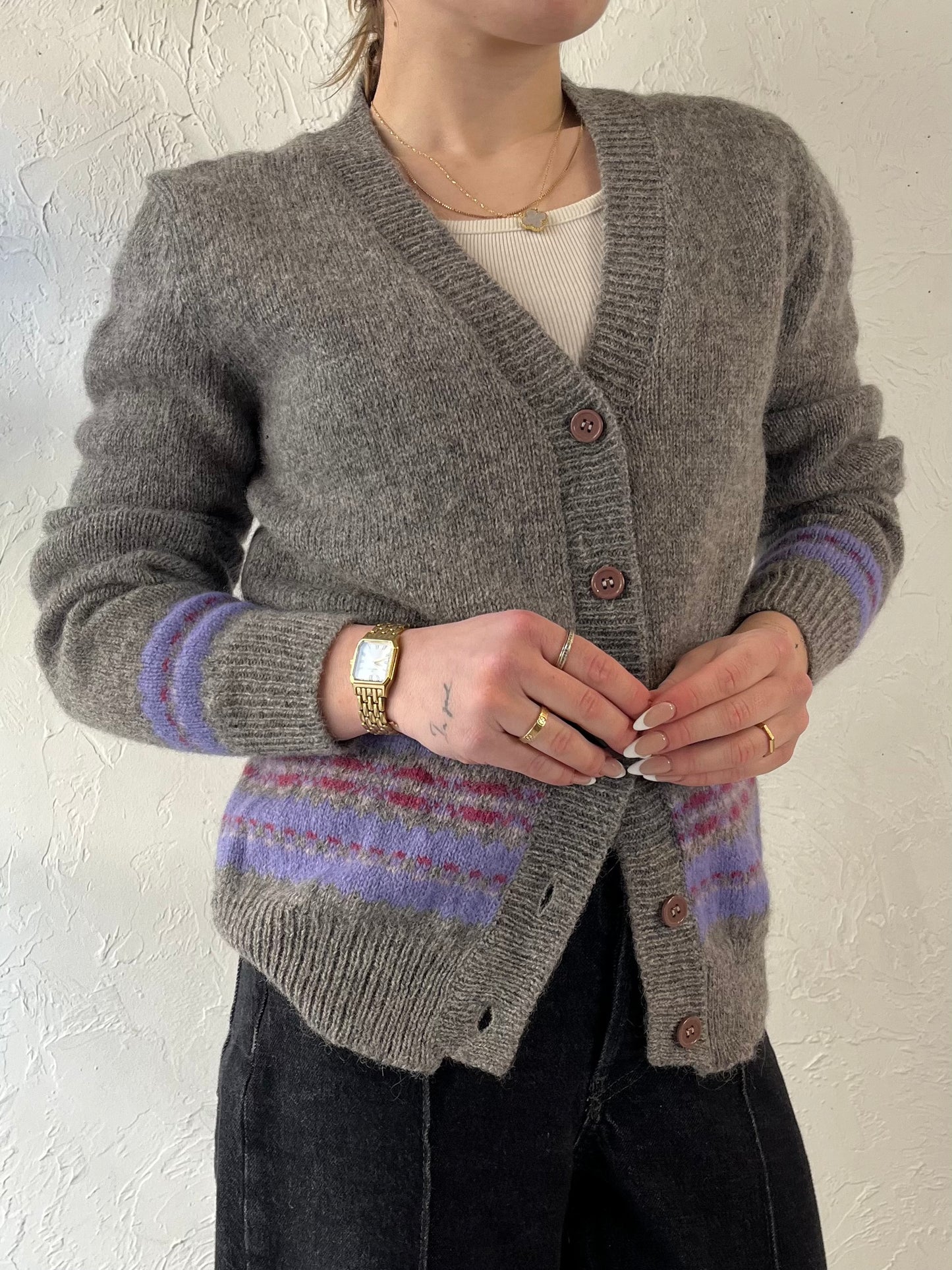 90s 'Maggie' Gray Wool Cardigan Sweater / Medium