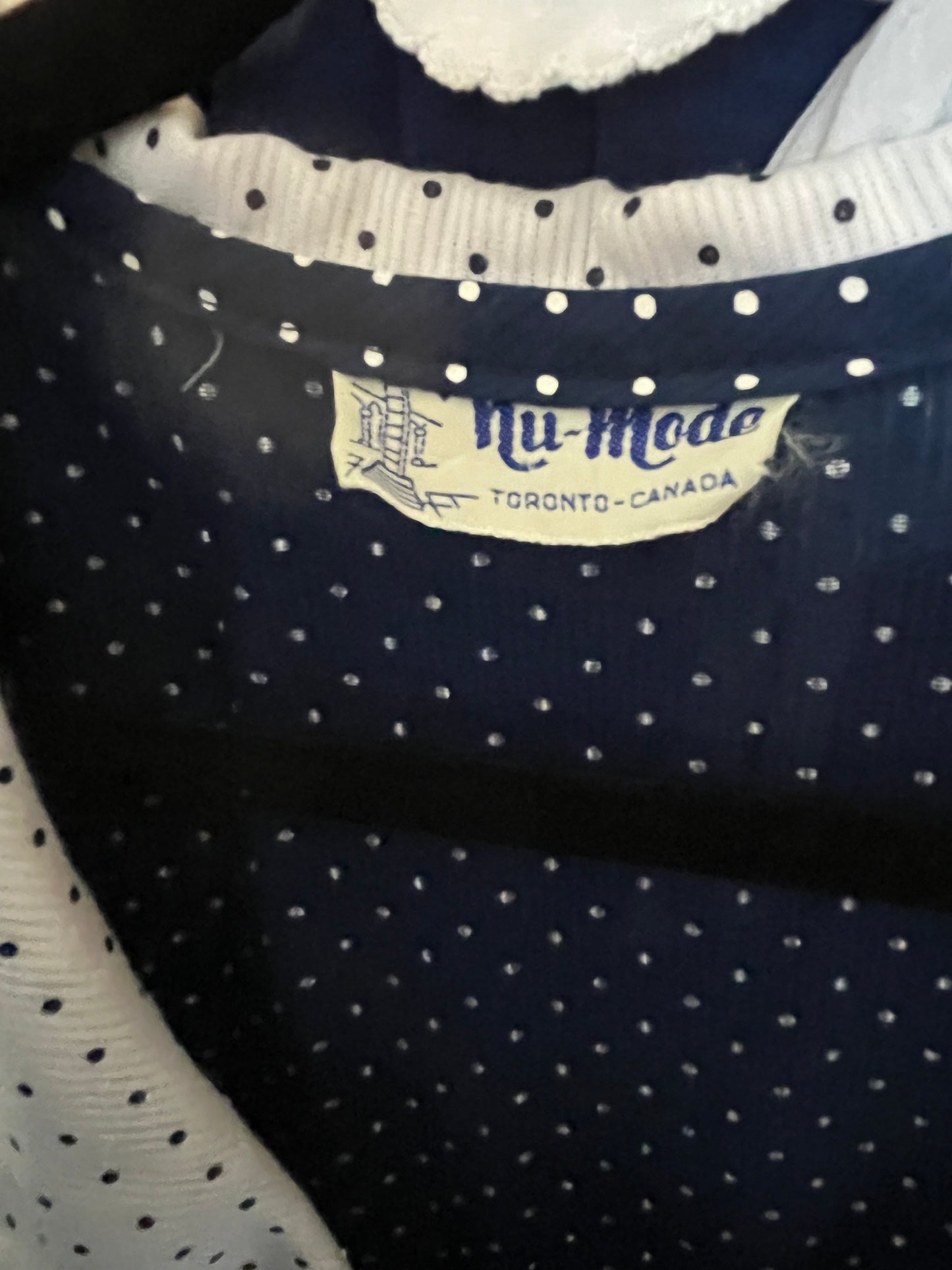 70s 'Nu Mode' Retro Blue Polka Dot Dress / Small