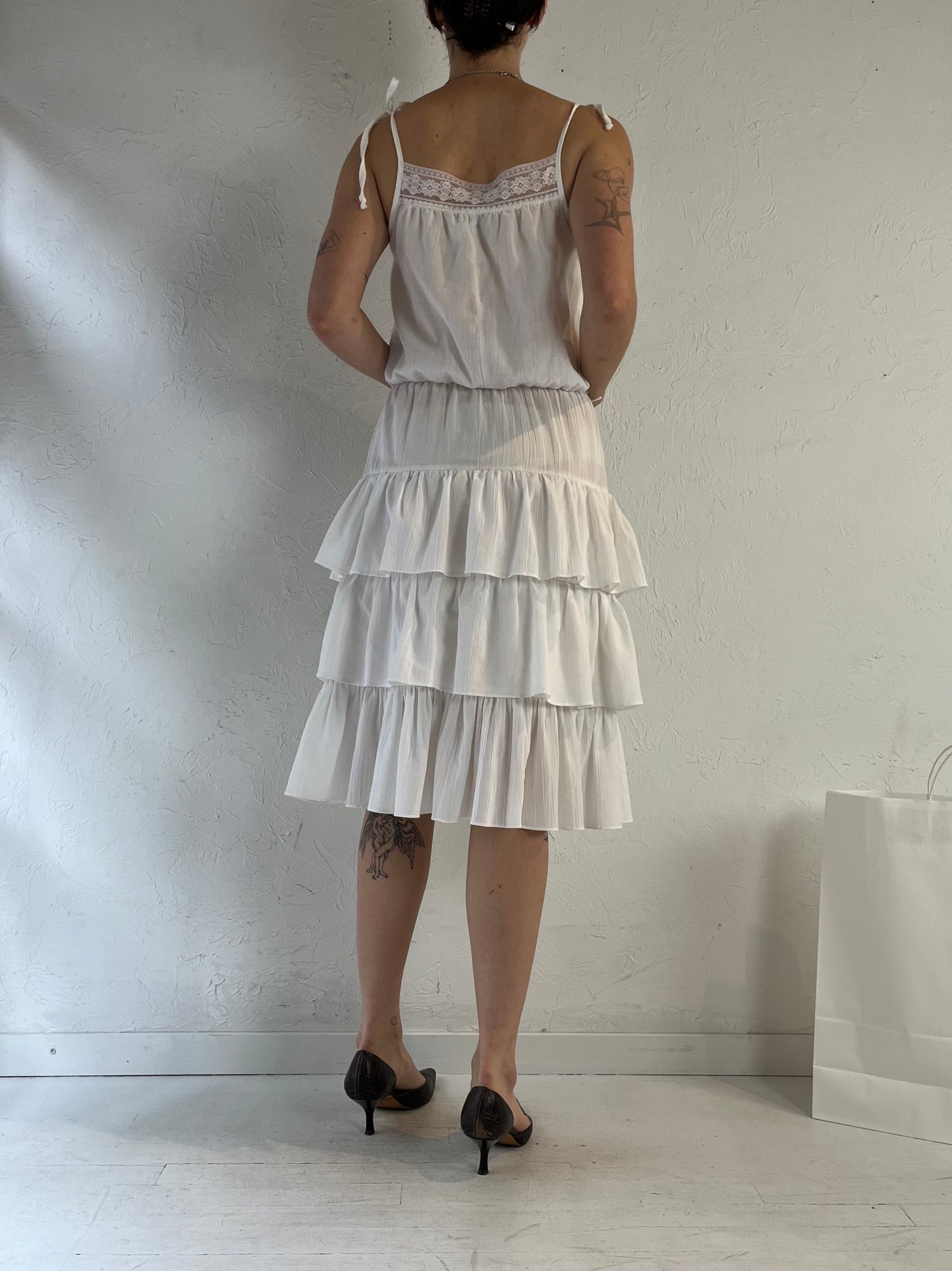 70s 'Joseph Ribkoff' White Tiered Midi Dress / Union Made / Small