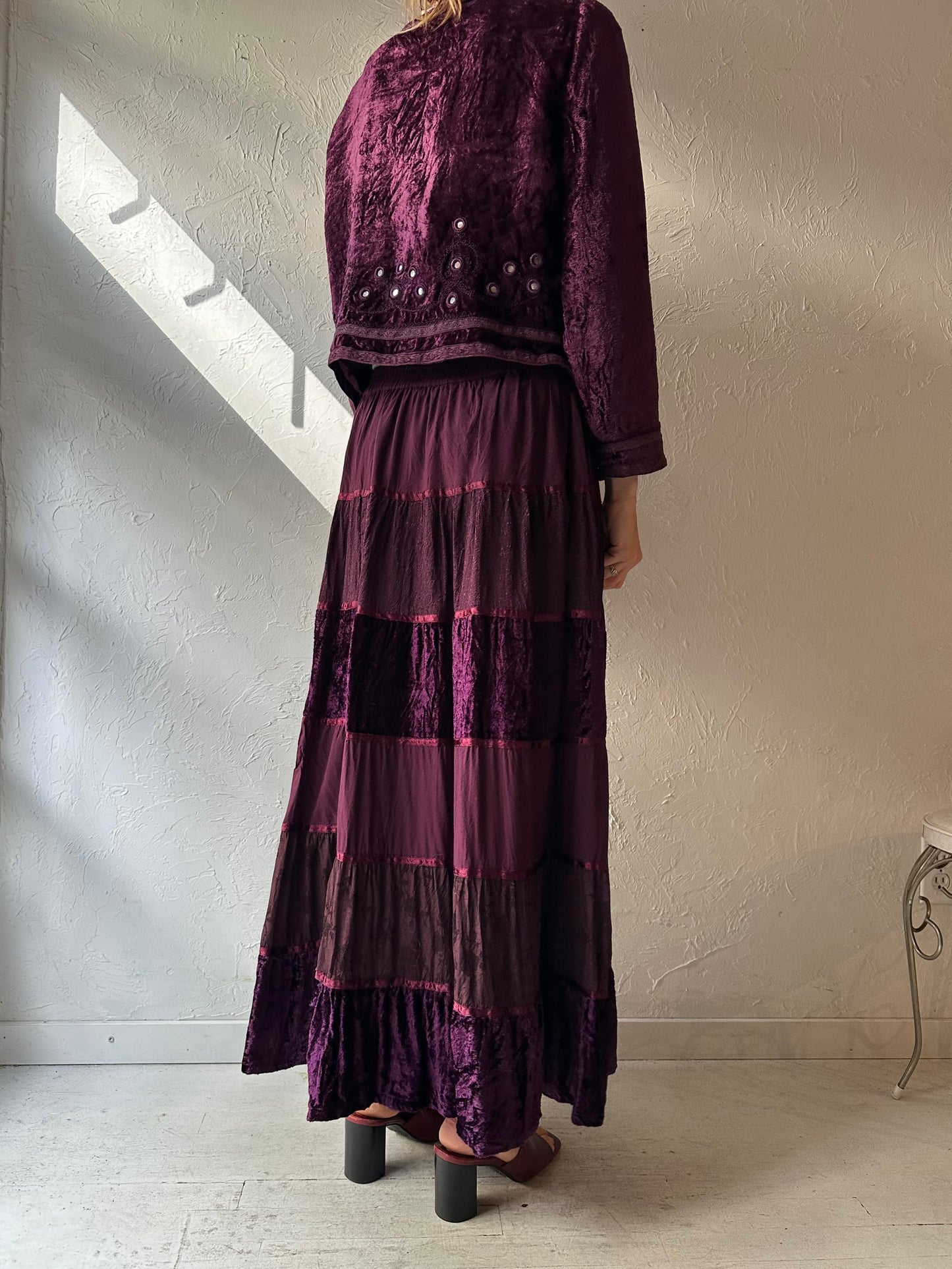 90s 'White Stag' Purple Velvet Skirt Set / Medium