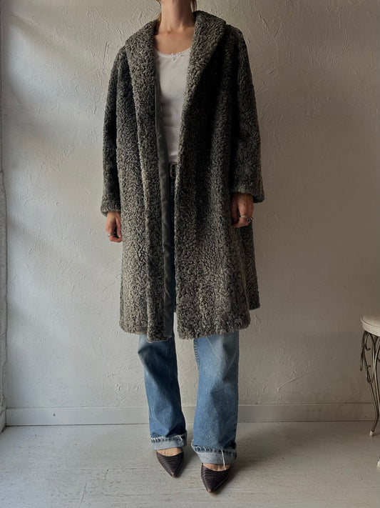 70s 'New York Furs' Grey Persian Lambs Wool Coat / Medium