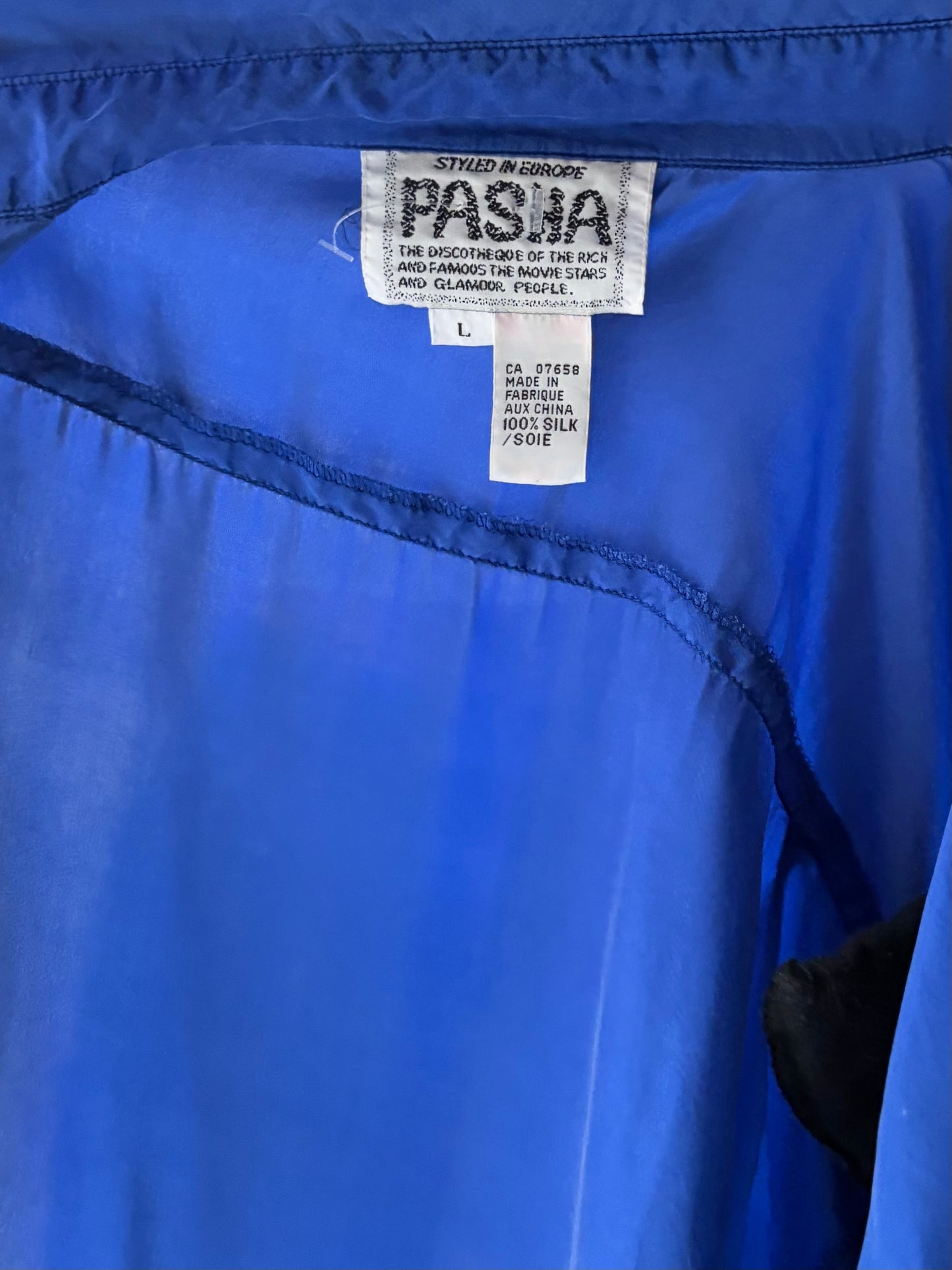 90s 'Pasha' Blue Silk Shirt / Large