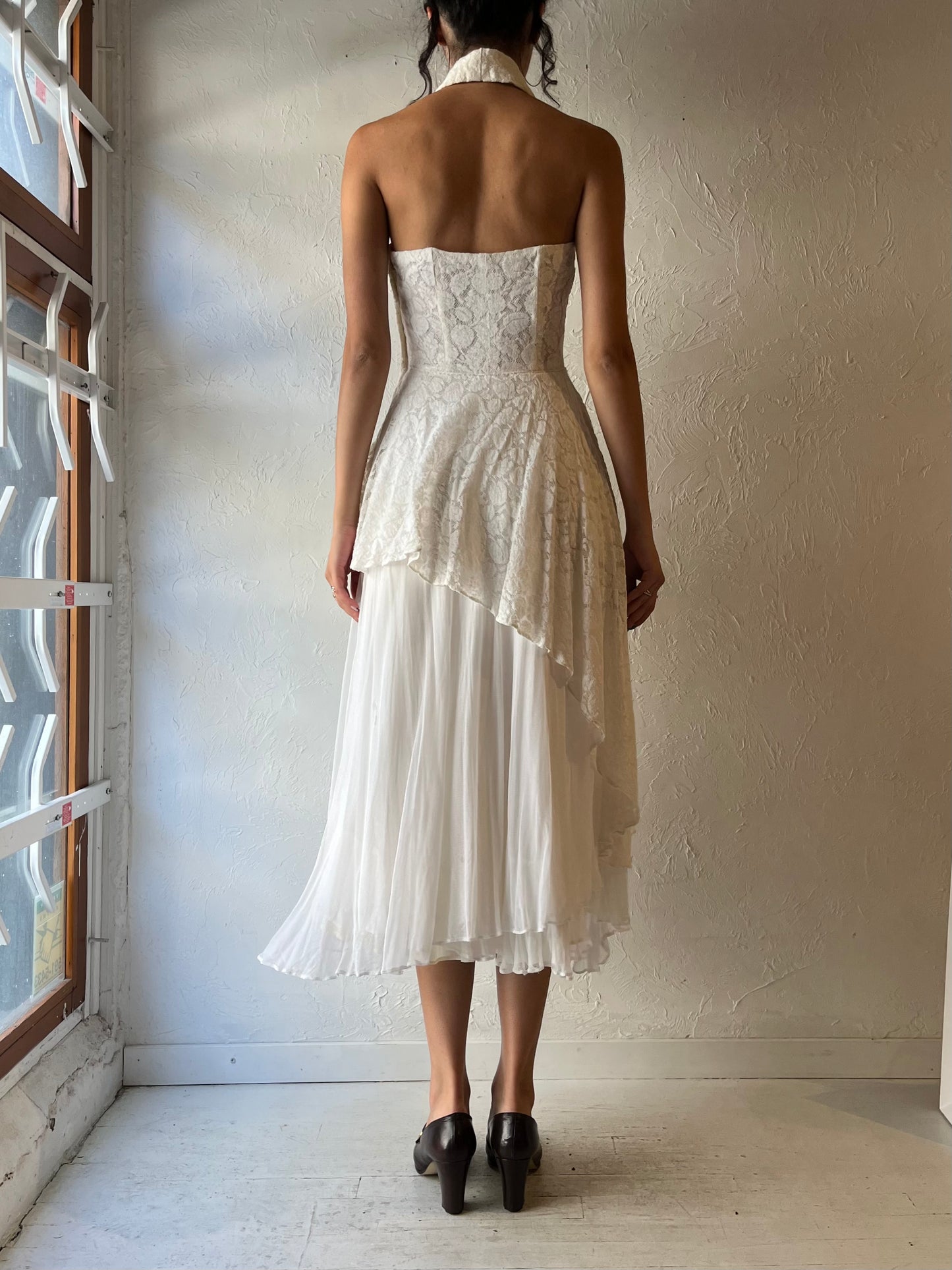 Vintage White Collared Asymmetrical Dress / Small