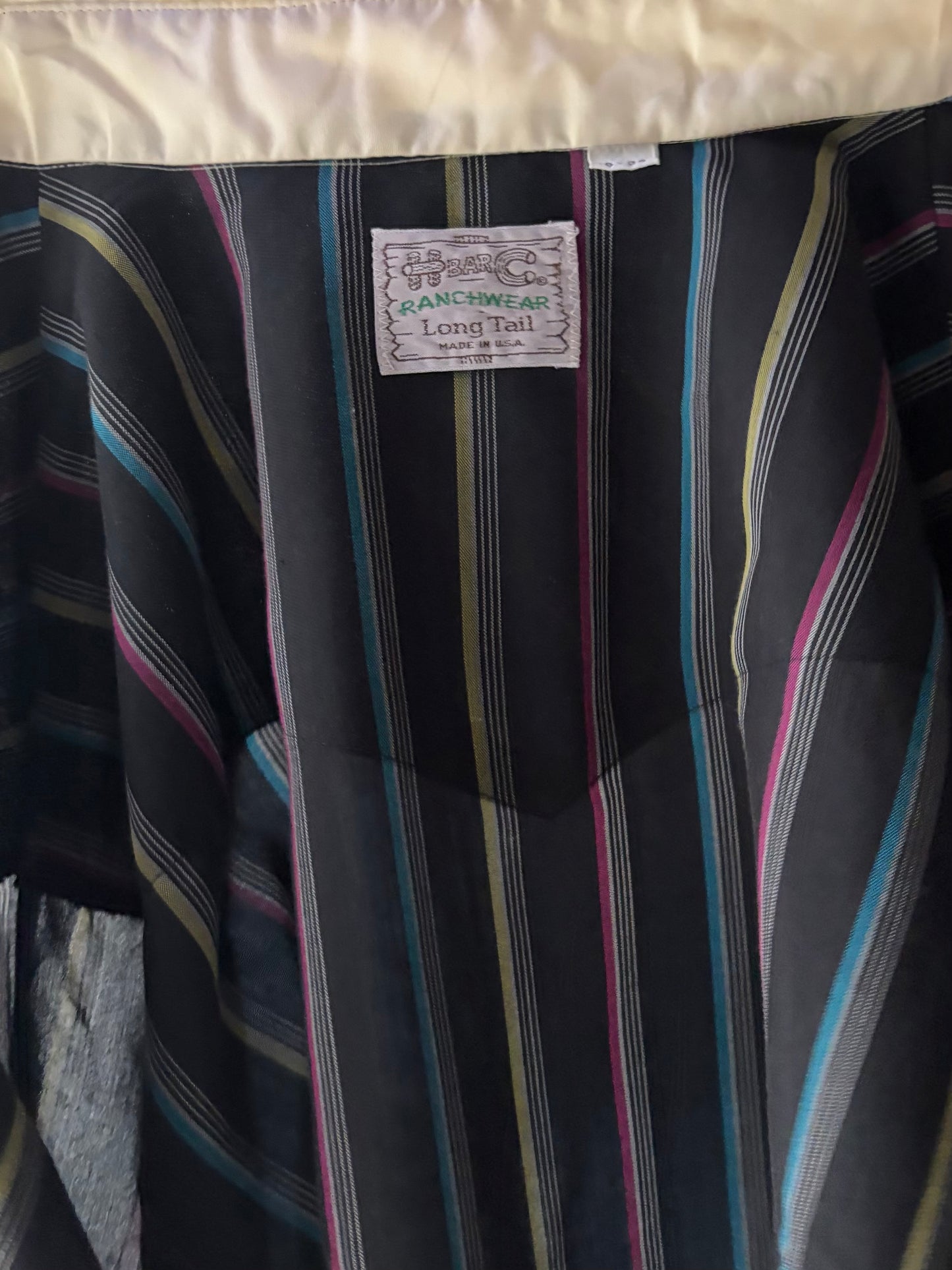 70s 'Ranch Wear' Black Striped Western Snap Up Shirt / Vintage 1970s Cowboy Workwear Shirt / Large