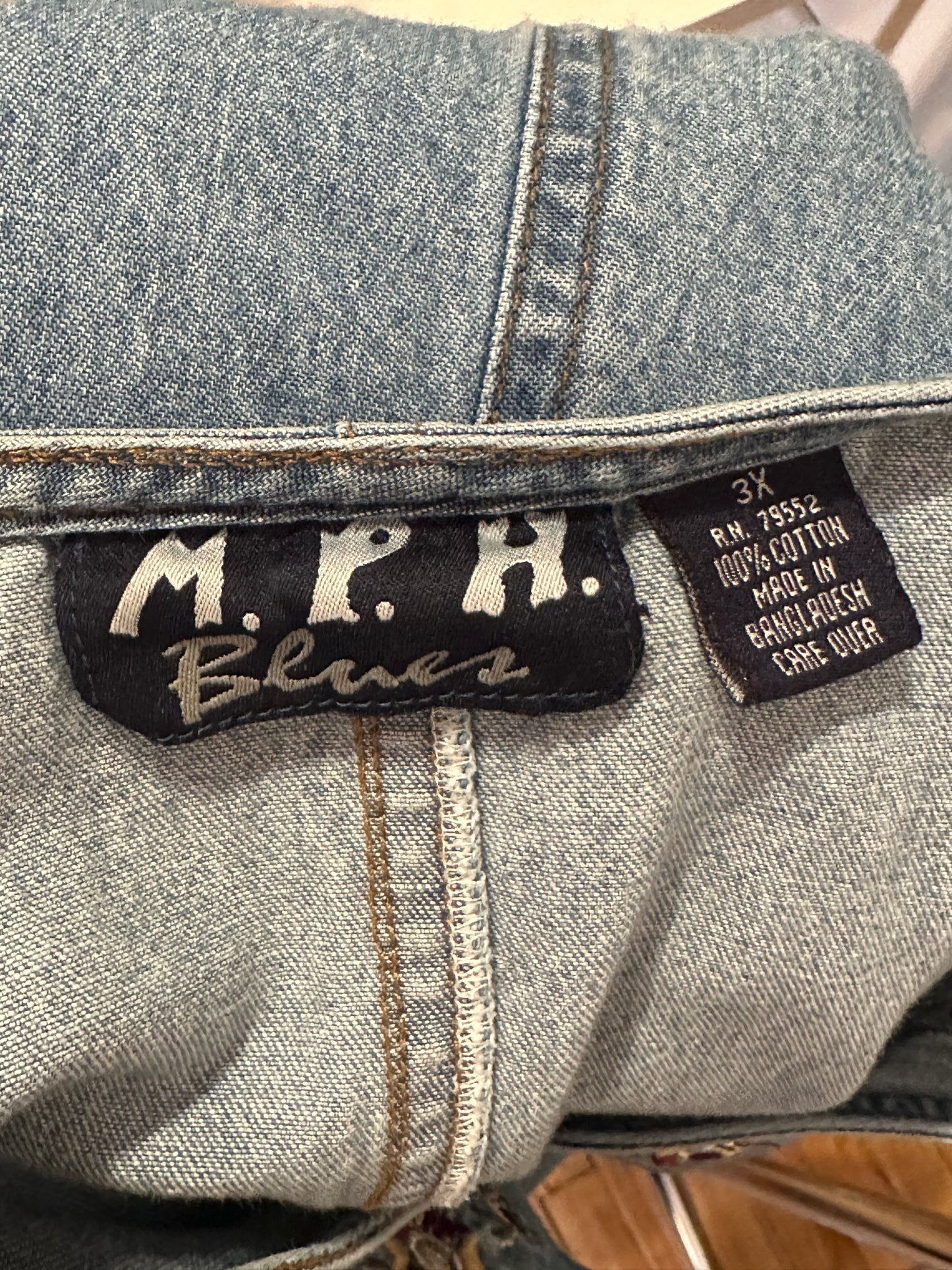 90s ‘MPH’ Embroidered Denim Dress / XL