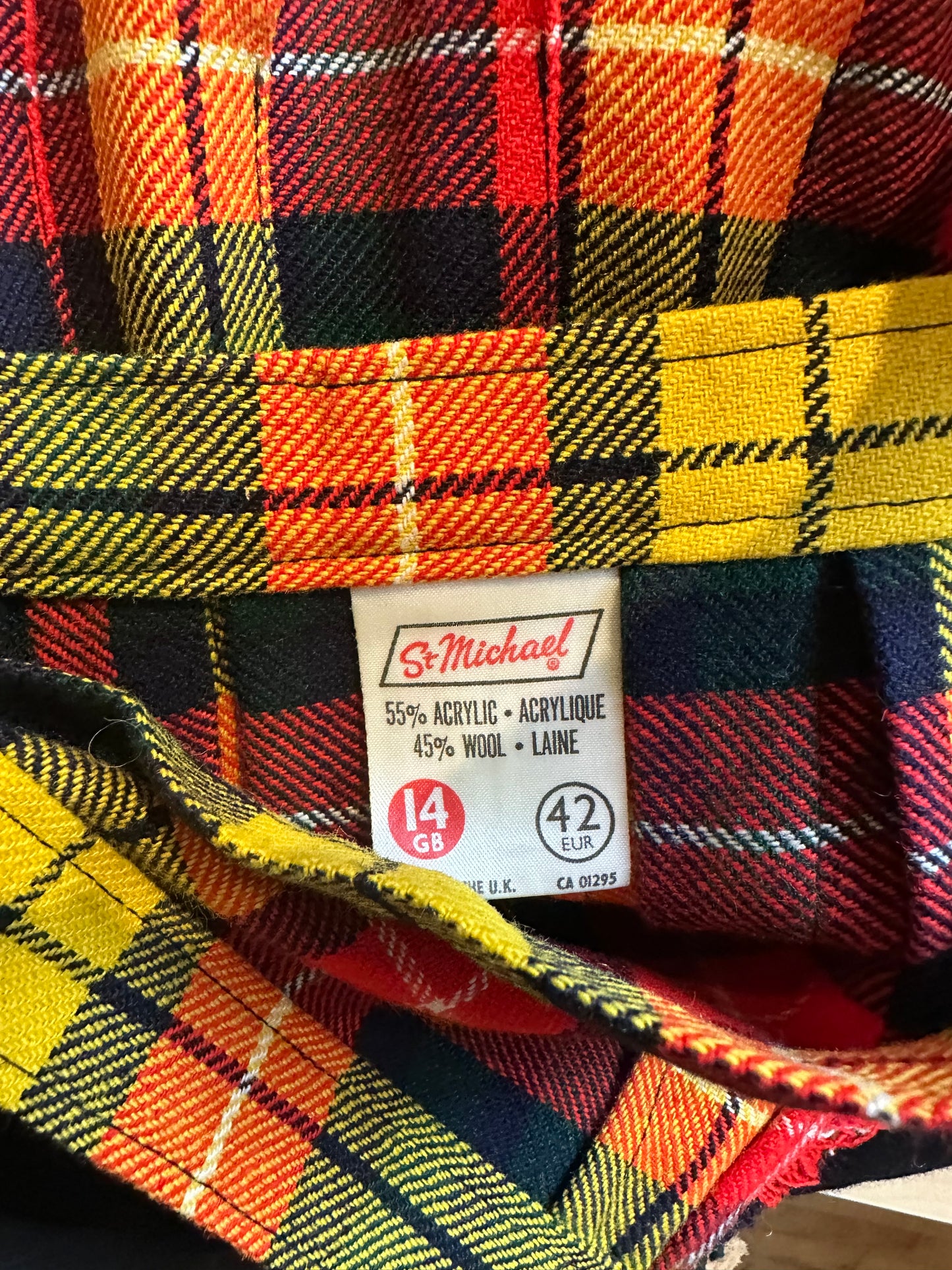 70s 'St Michael' Plaid Pleated Midi Wrap Skirt / Small