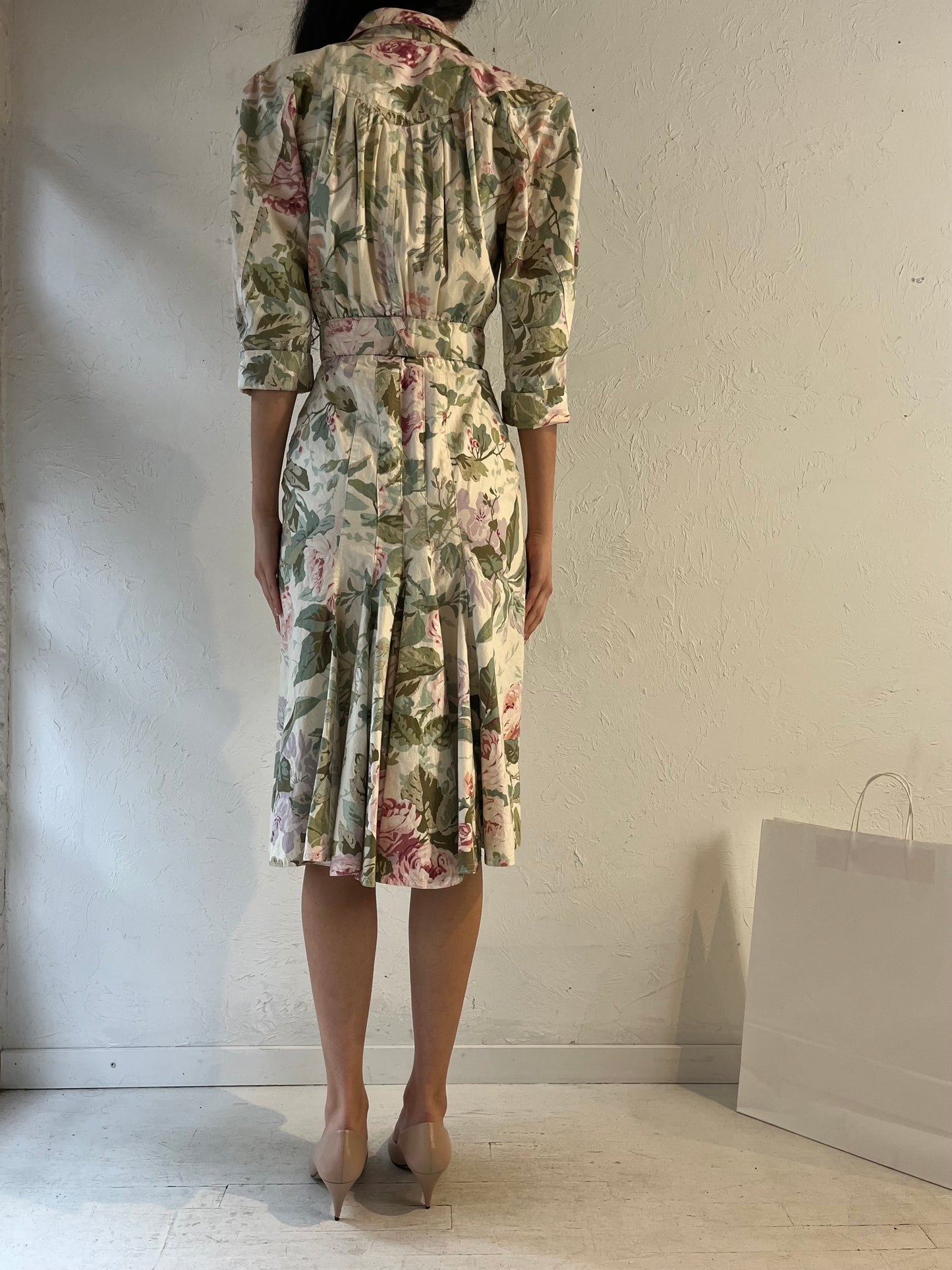 90s ‘Karen Alexander’ Collared Floral Shirt Dress/ Small