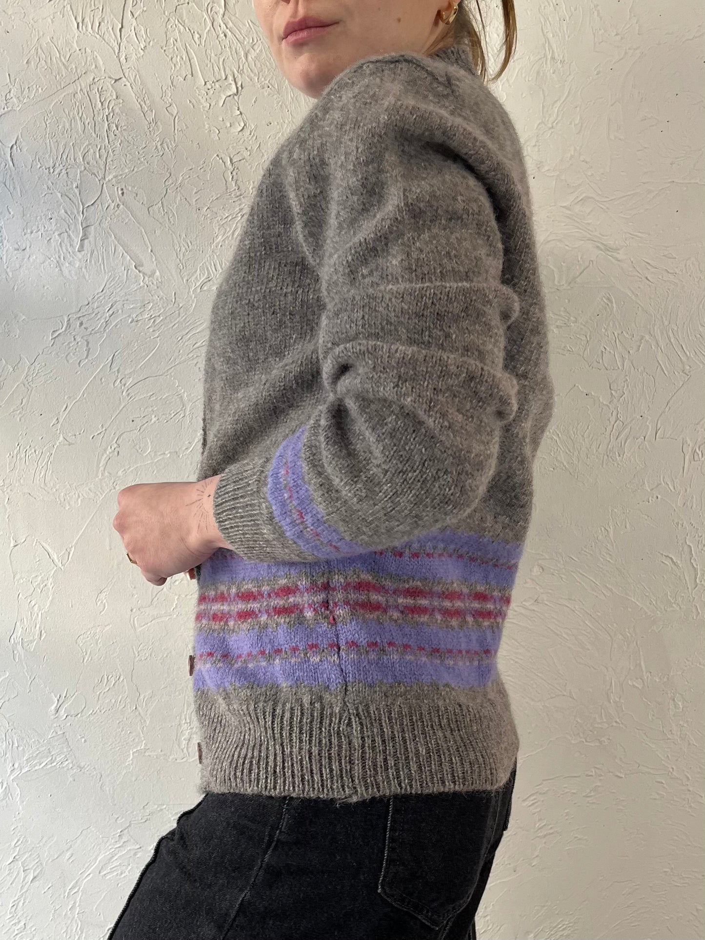 90s 'Maggie' Gray Wool Cardigan Sweater / Medium