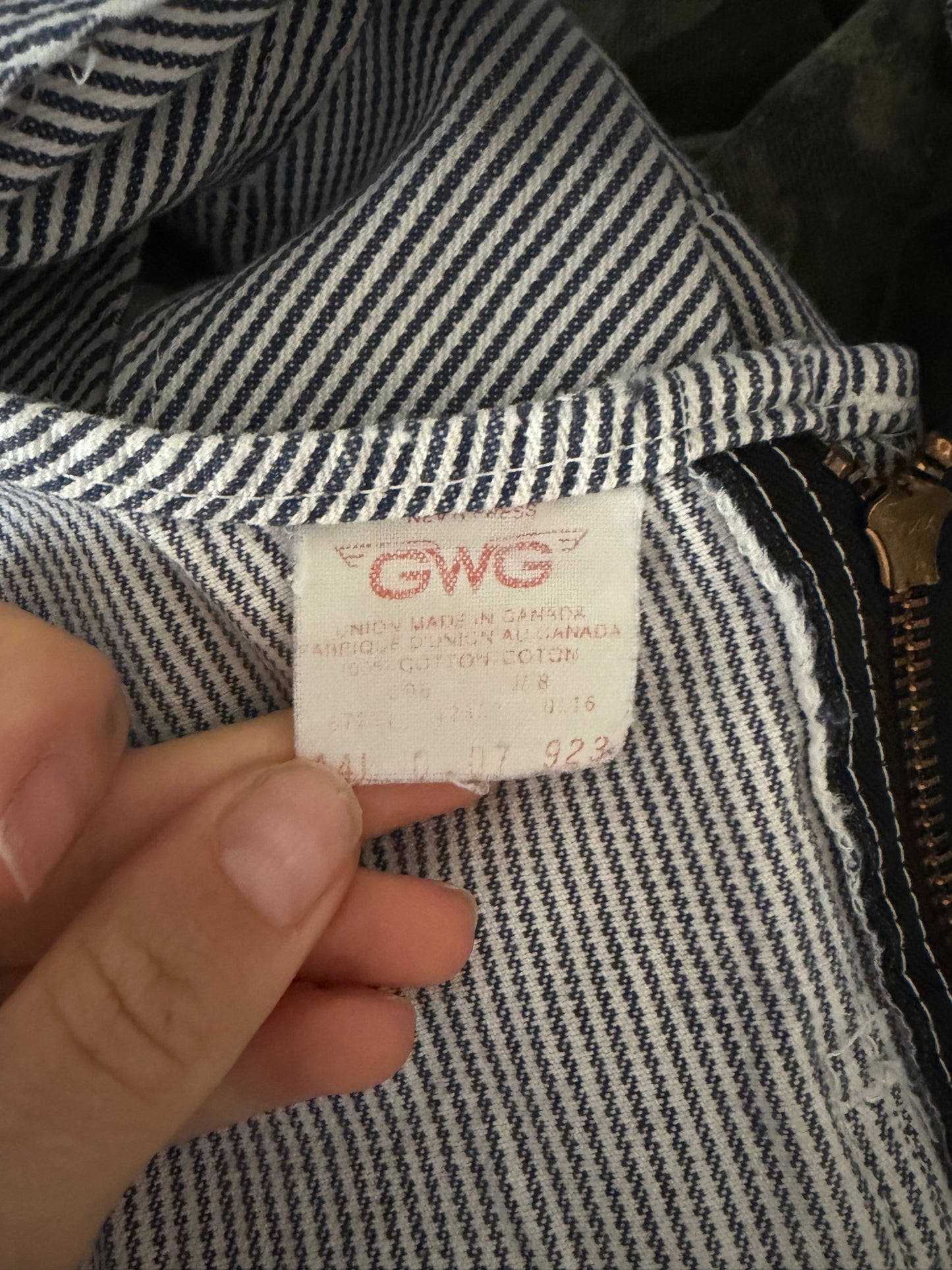 80s 'GWG' Pinstripe Denim Work Wear Overalls / Large