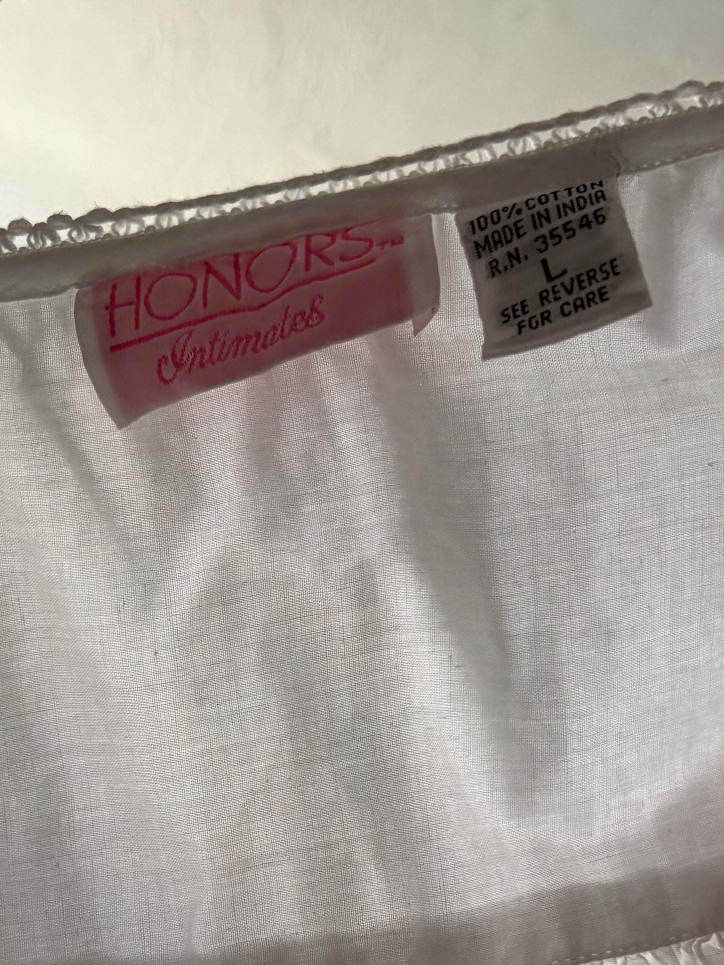 90s 'Honors' Long Sleeve White Cotton Dress / Large