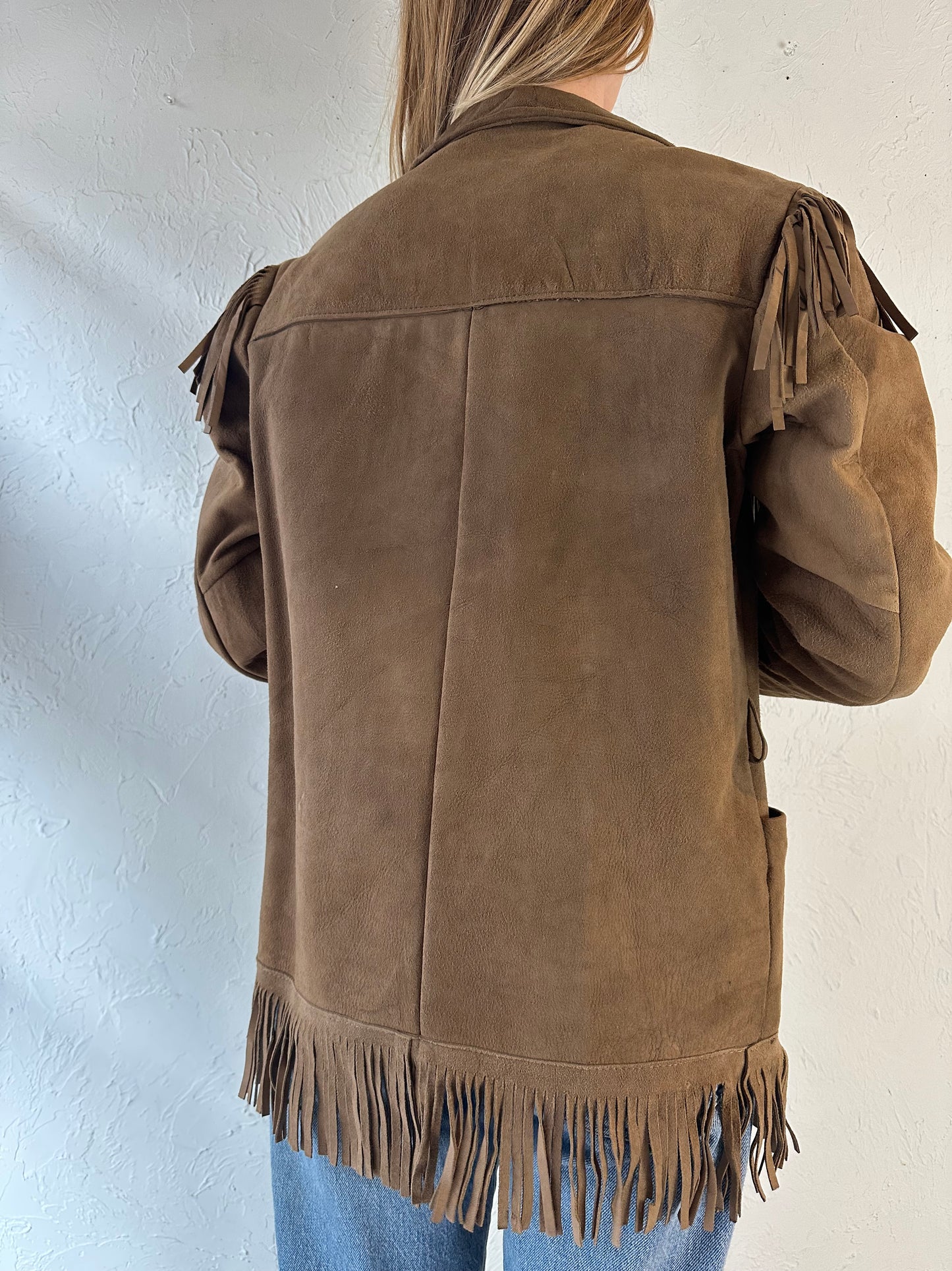 Vintage Brown Suede Leather Western Fringe Jacket / Small