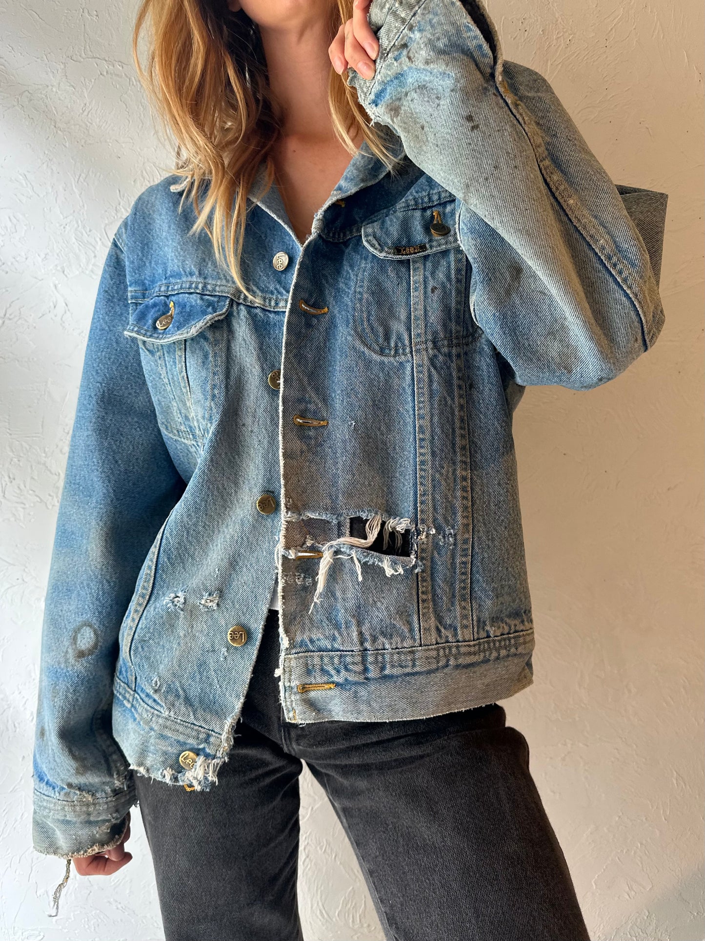 80s ‘Stormrider’ Thrashed Blanket Lined Denim Jacket / Large