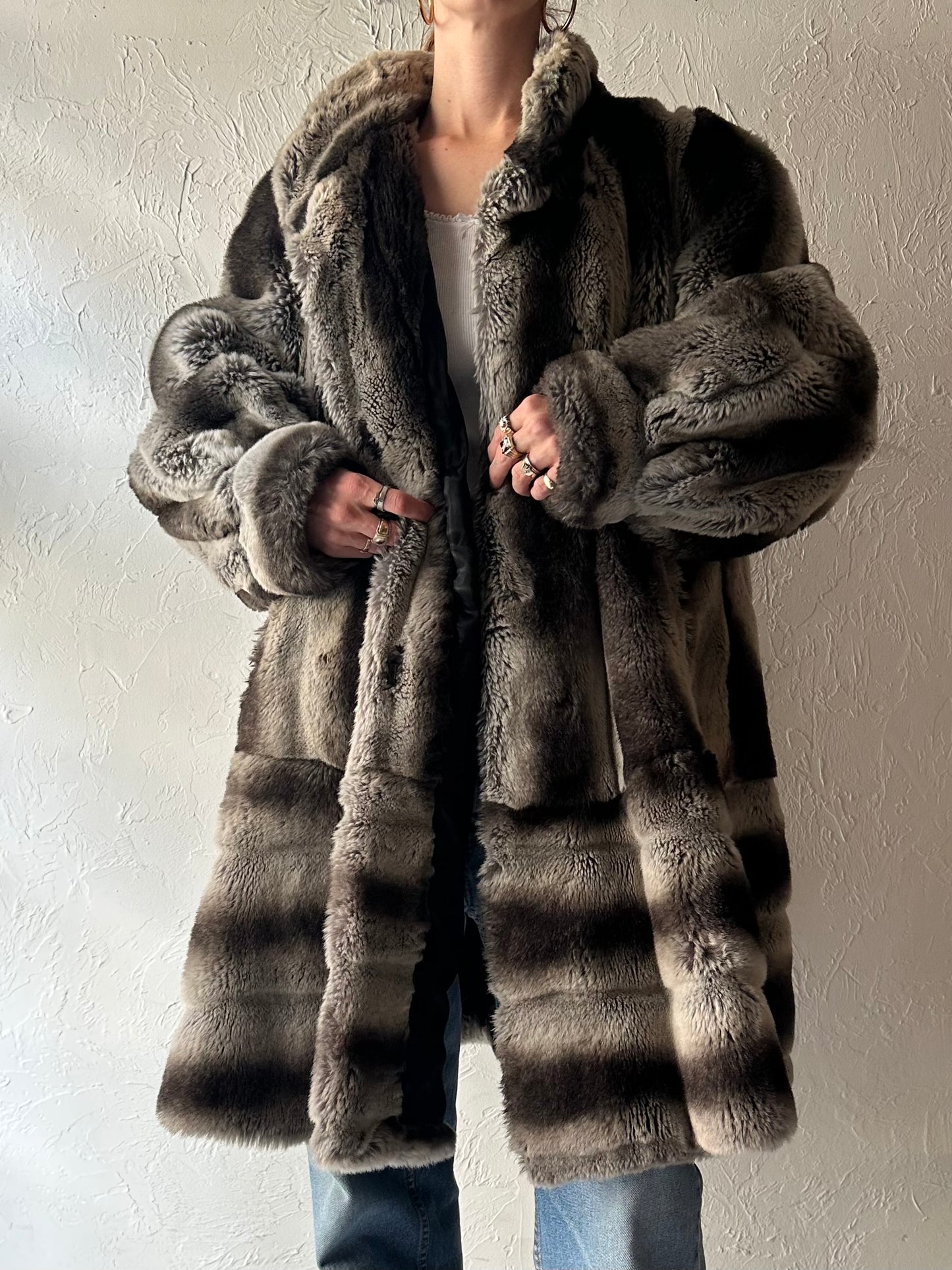 80s 'Daville' Faux Fur Coat / Large