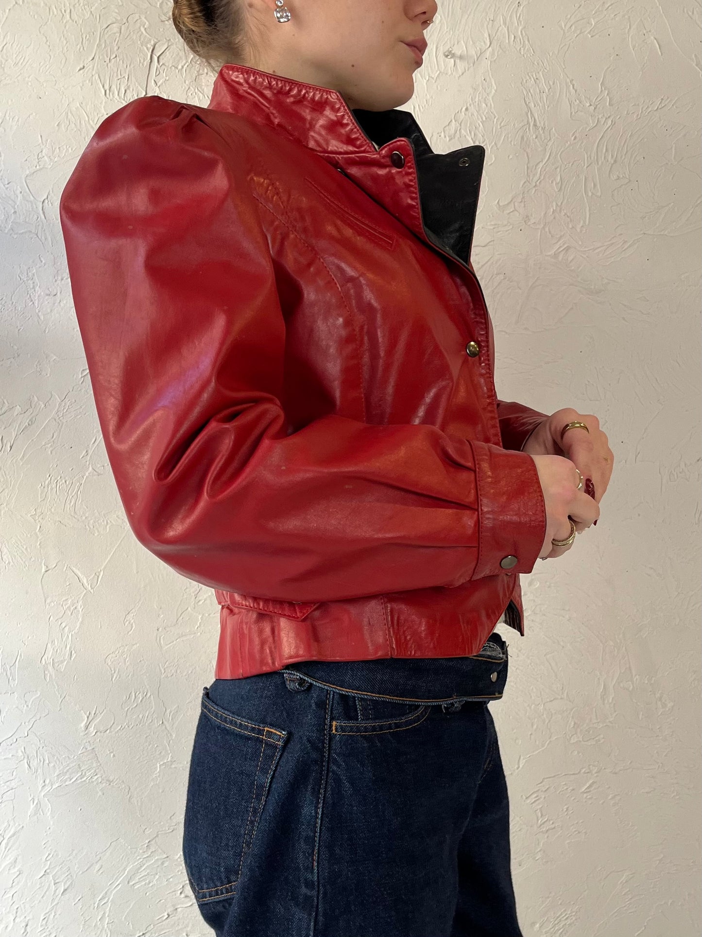 80s ‘Ada’ Cropped Red Leather Jacket / Small
