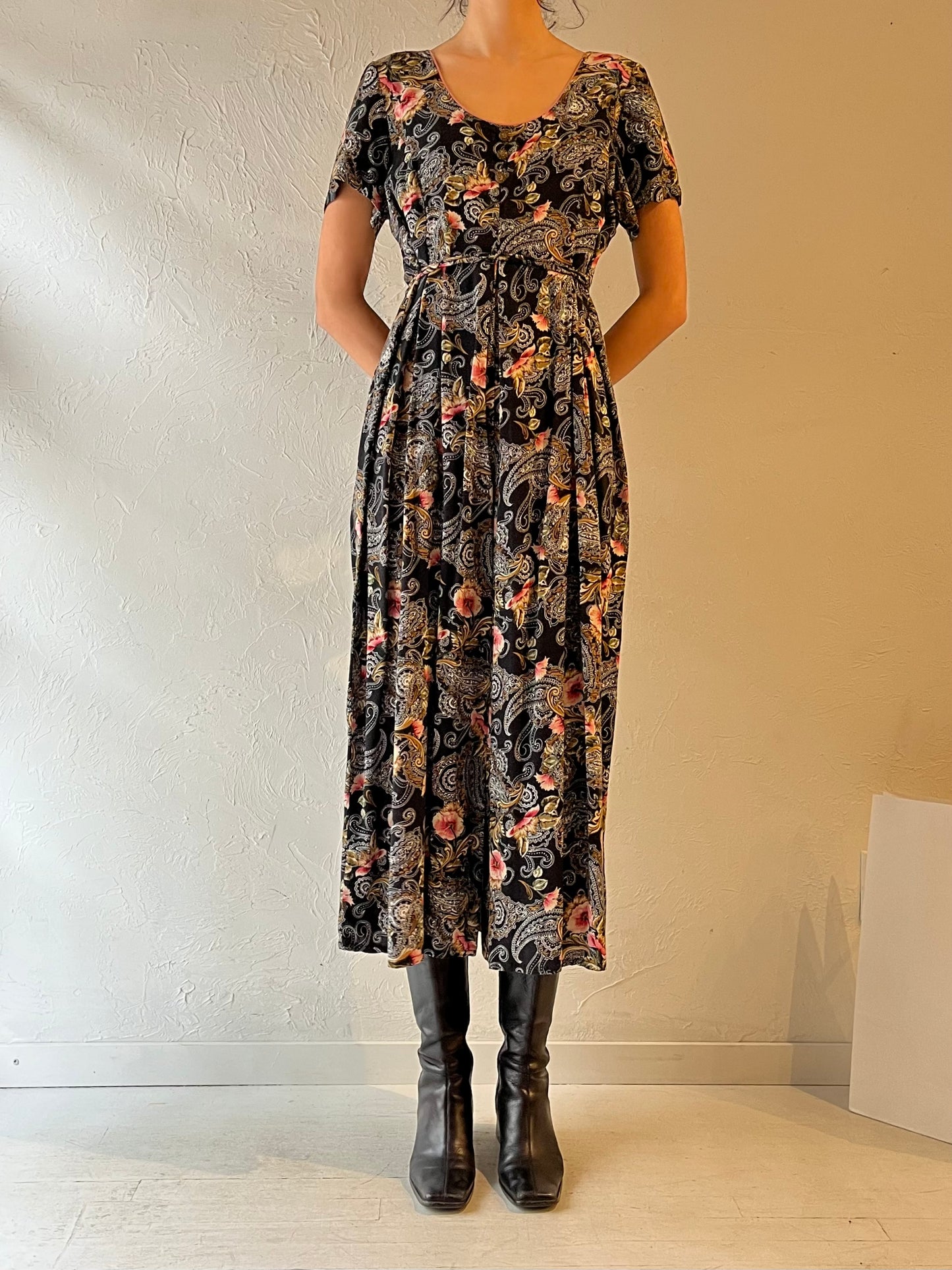 Vintage Handmade Black Paisley Floral Jumpsuit / Small