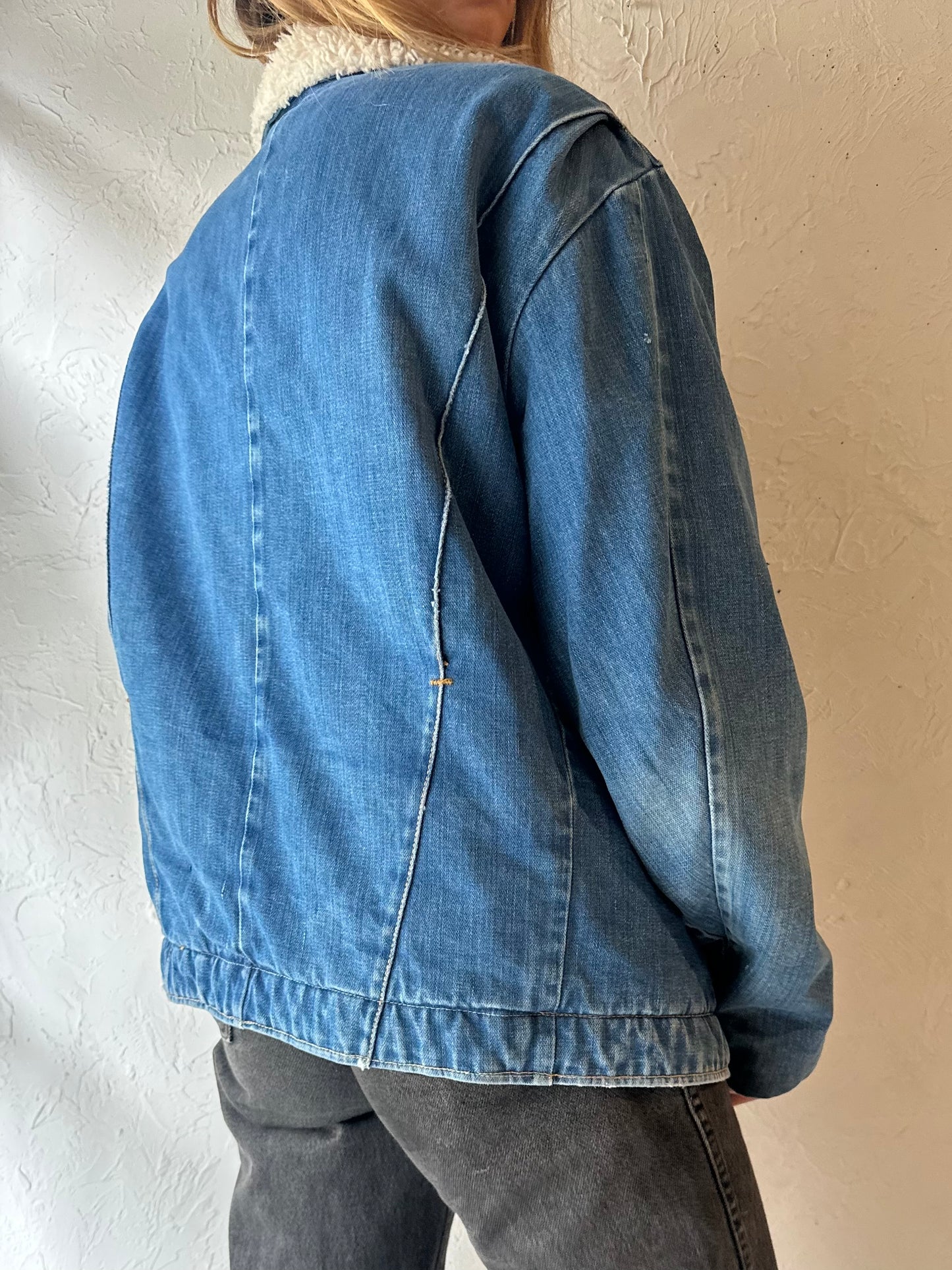 80s ‘Key’ Faux Shearling Lined Denim Jacket / Large