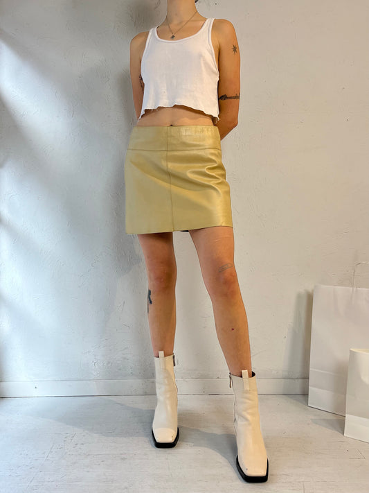 Y2k 'Bebe' Tan Leather Mini Skirt / Medium
