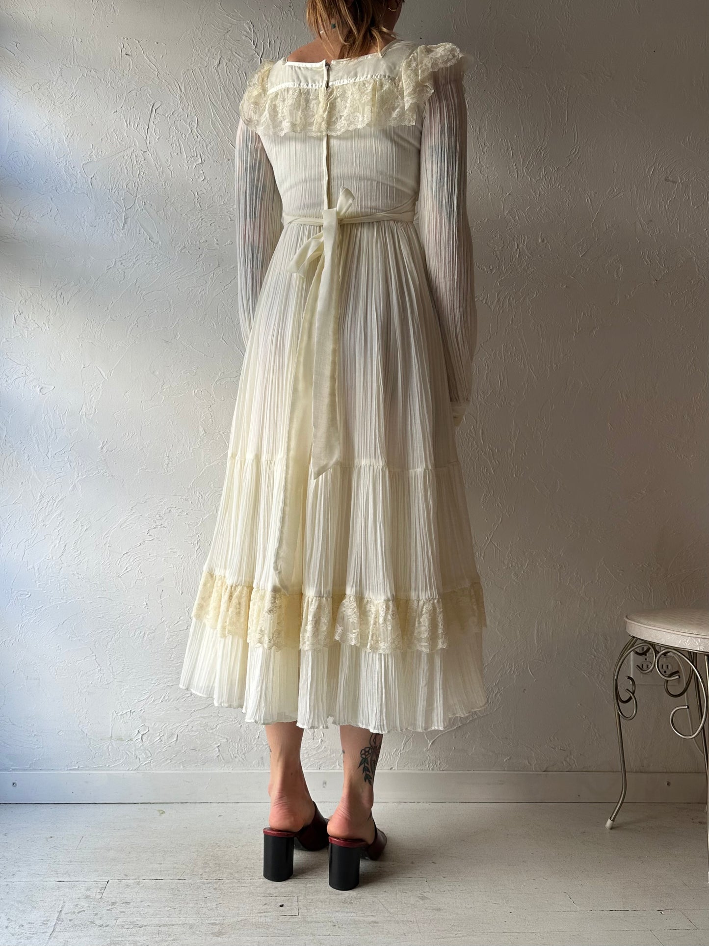 70s 'Gunne Sax' Cream Prairie Dress / Small