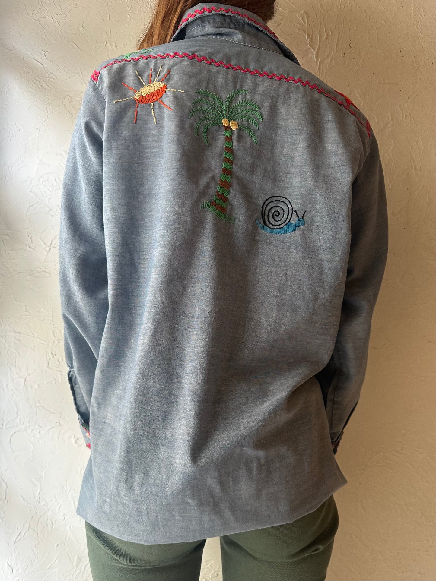 70s 'Big Mac' Embroidered Button Up Shirt / Large