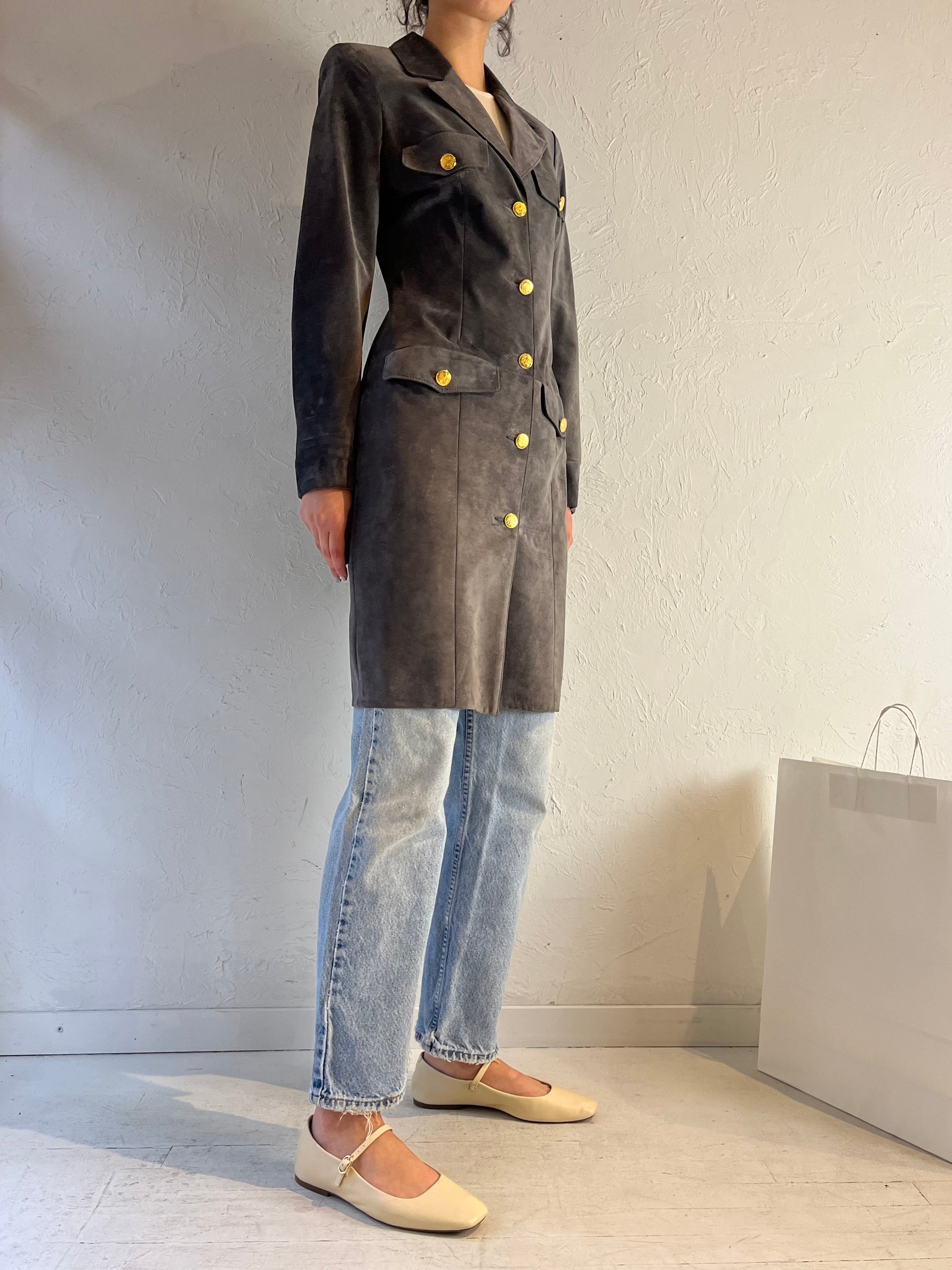 90s ‘DANIER’ Gray Suede Leather Jacket / XS