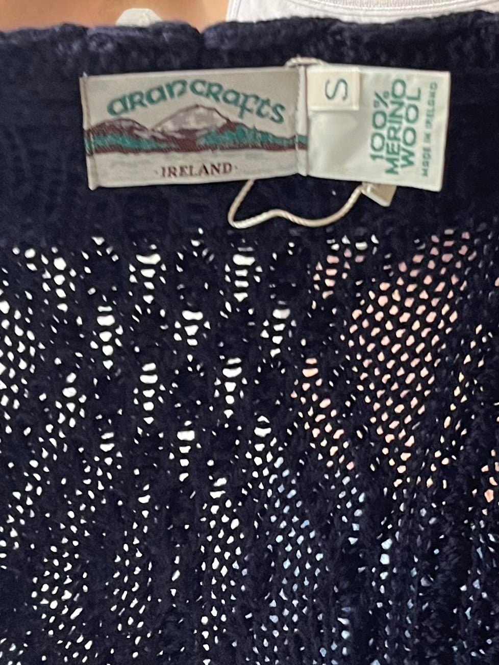 Y2k 'Aran Crafts' Navy Wool Cable Knit Gannycore Cottagecore High Neck Cardigan Sweater / Small