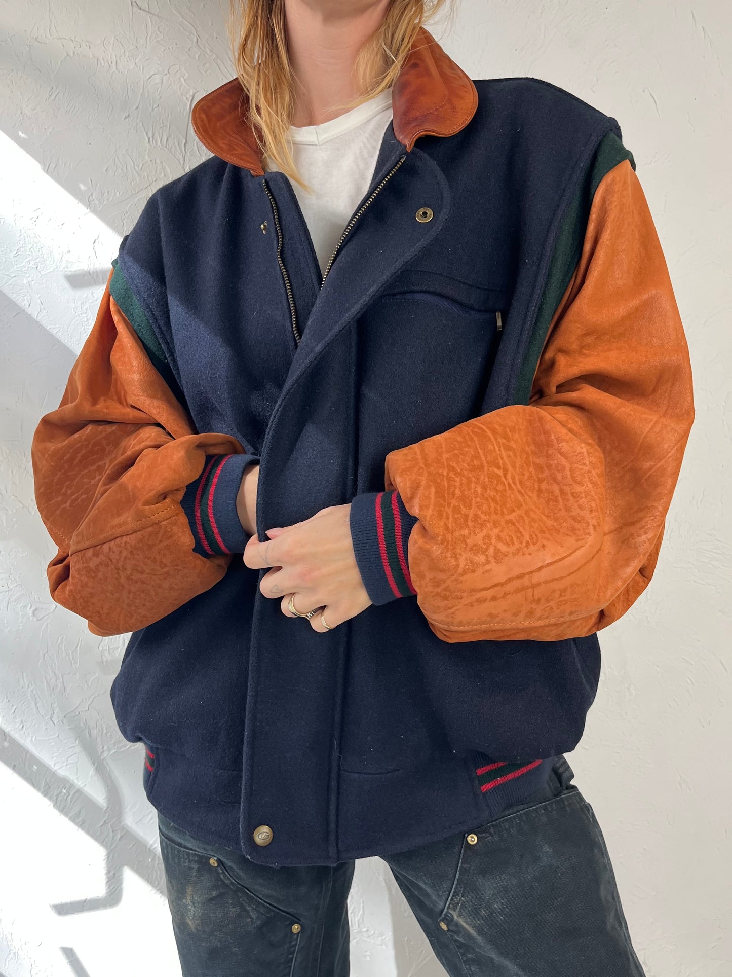 90s Wool Nylon Suede Bomber Jacket / Medium