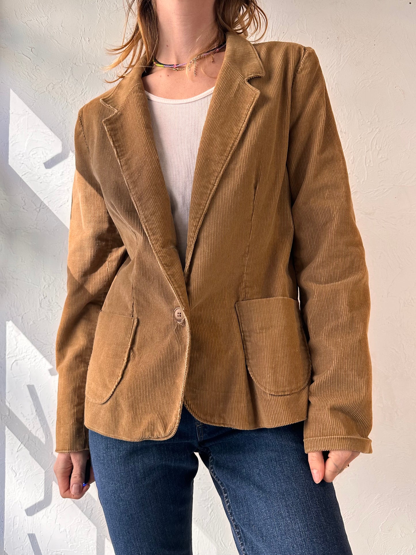 90s Tan Corduroy Blazer Jacket / Large