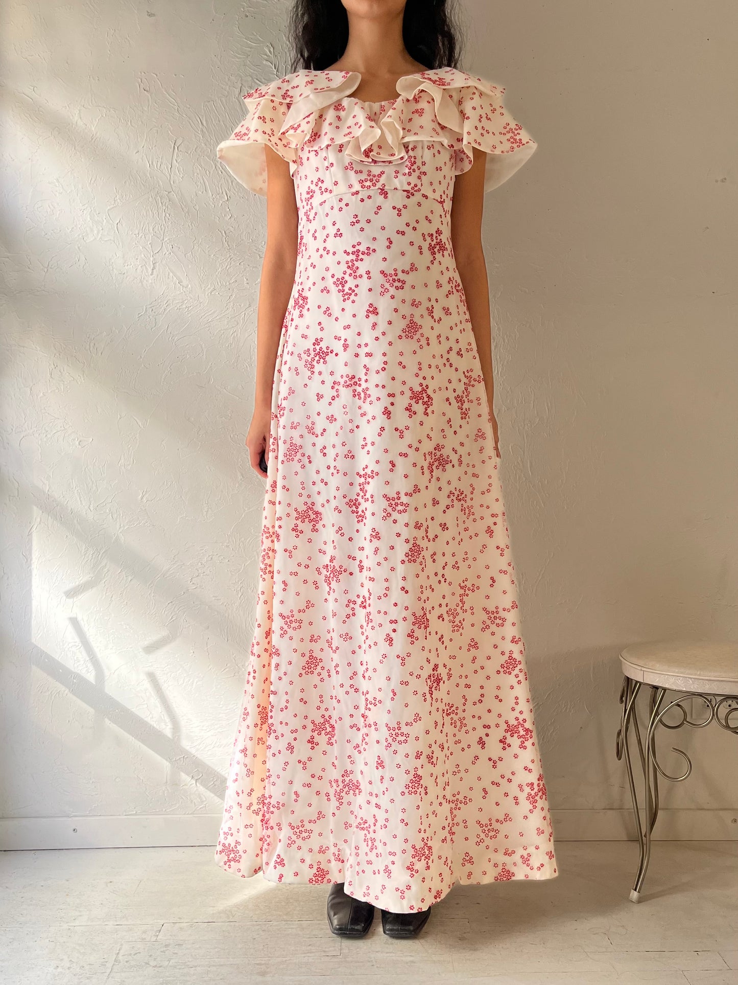 70s Handmade Floral Maxi Dress / Small