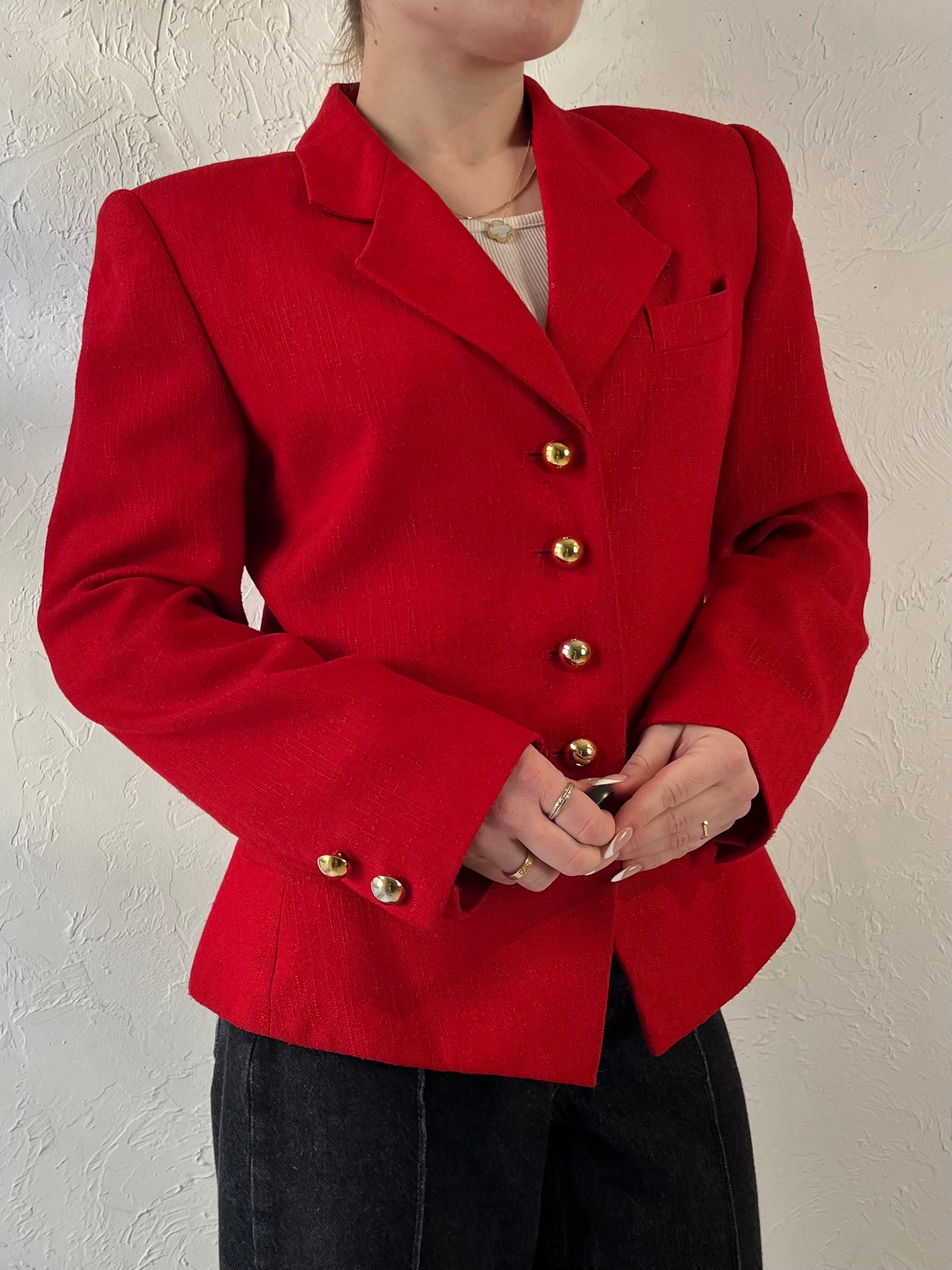 90s 'Kasper' Red Blazer Jacket / Small