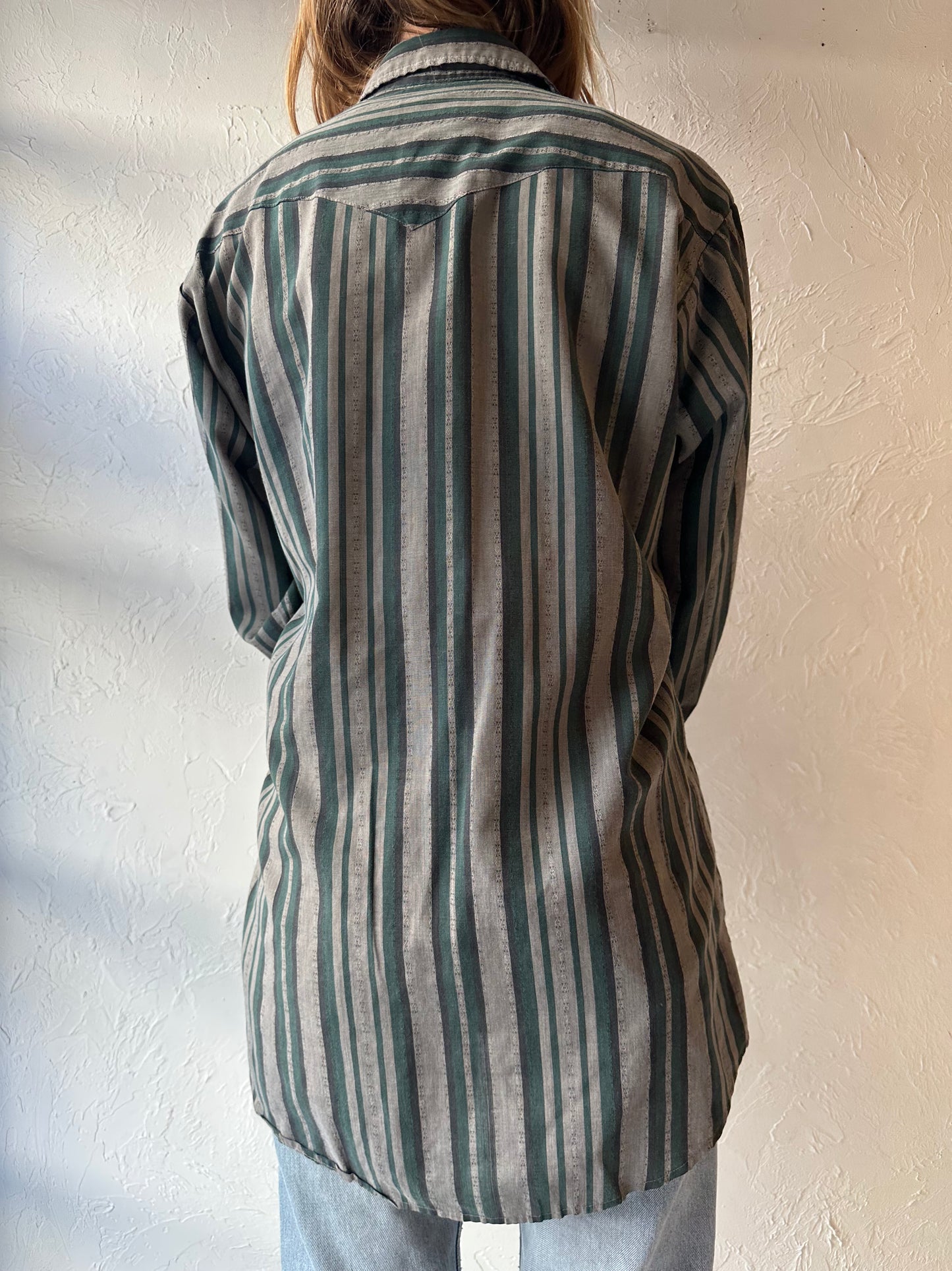 90s ‘MWG’ Striped Snap Up Shirt / XL