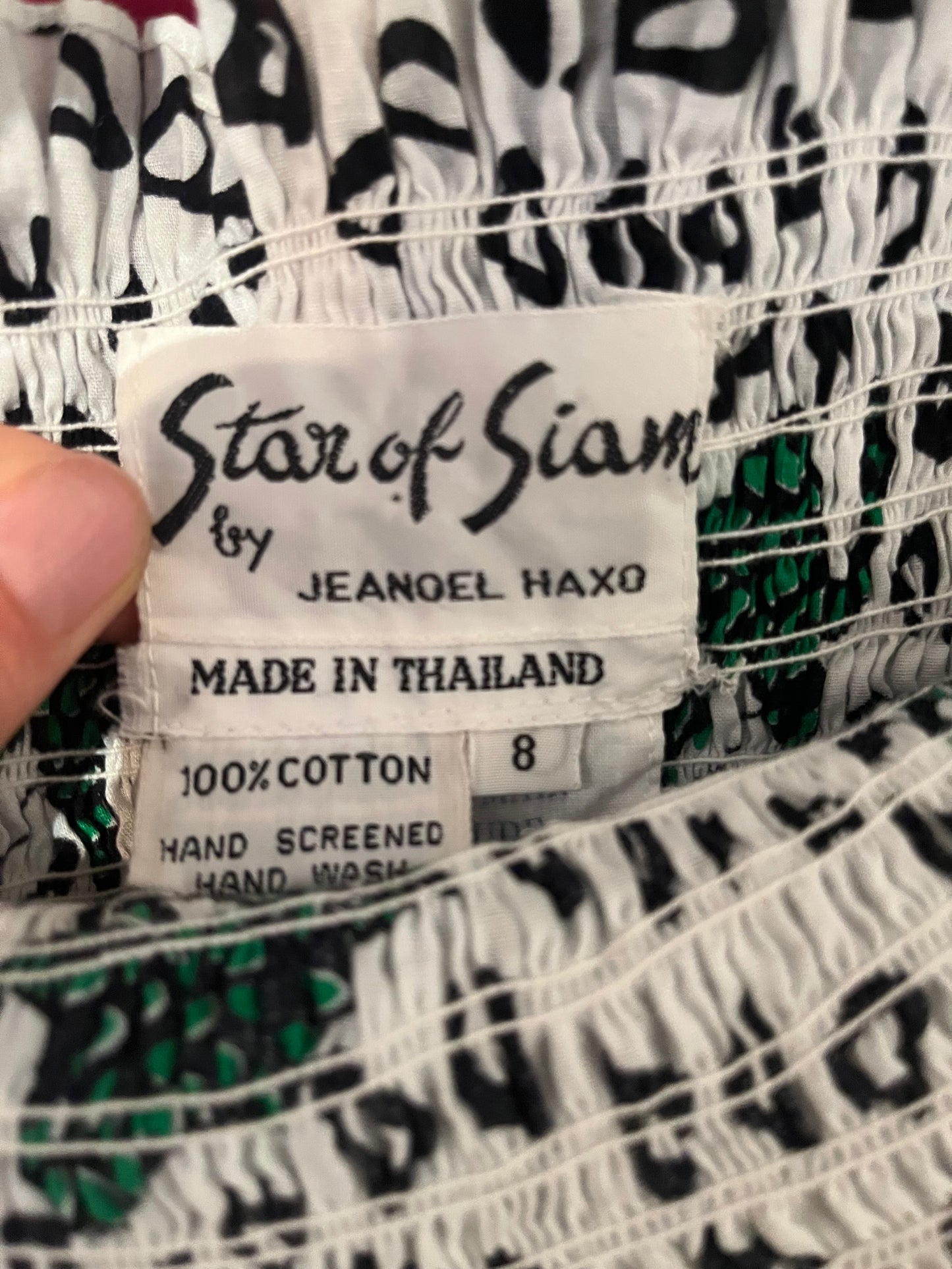70s ' Star of Siam' Smocked Strapless Animal Print Midi Dress / Small - Medium