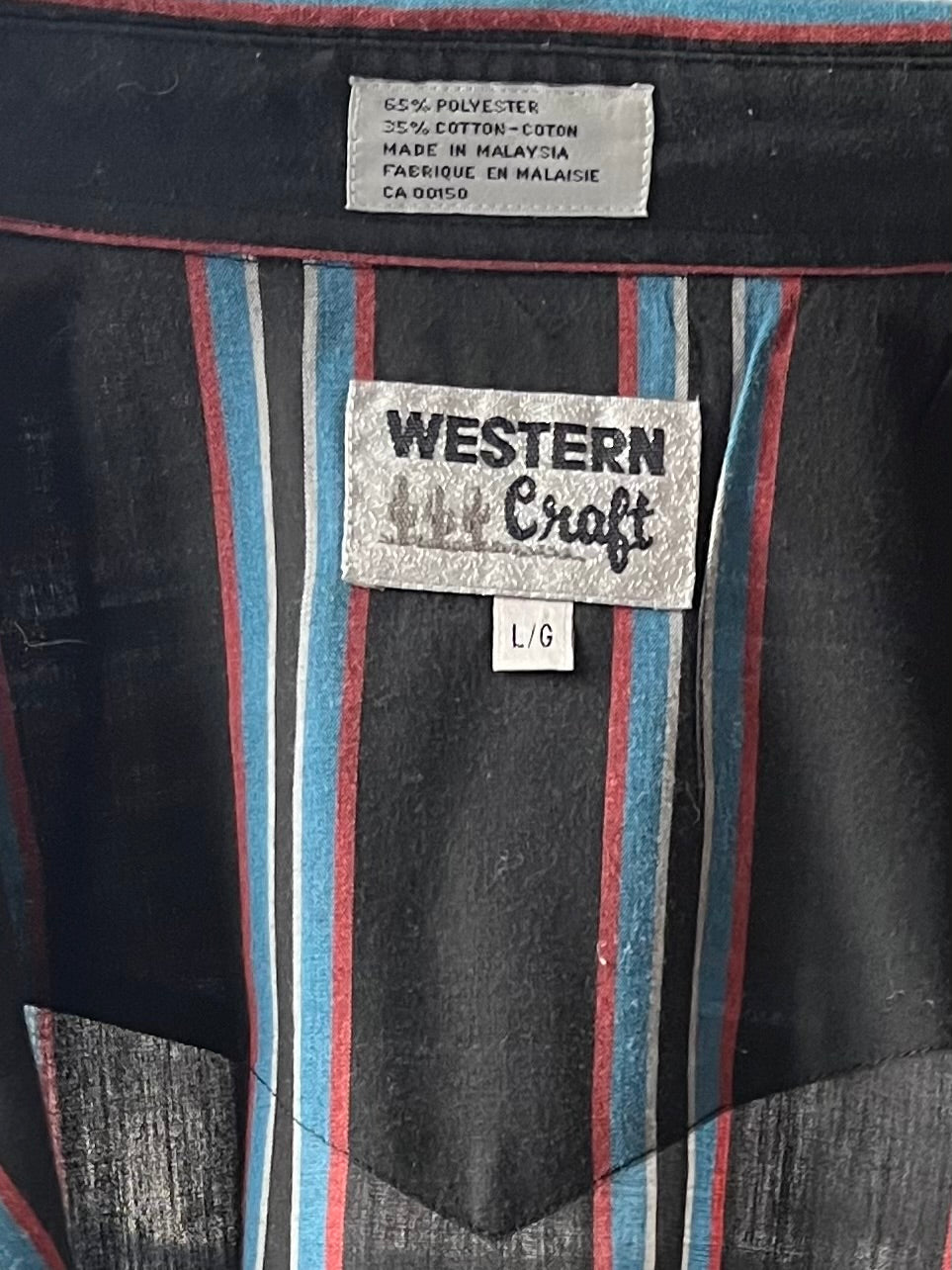 Y2k 'Western Craft' Black Striped Western Cowboy Workwear Pearl Snap Up Shirt / Large