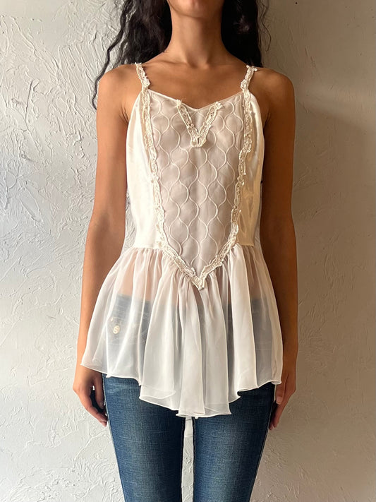 90s Cream Lace Top / XS