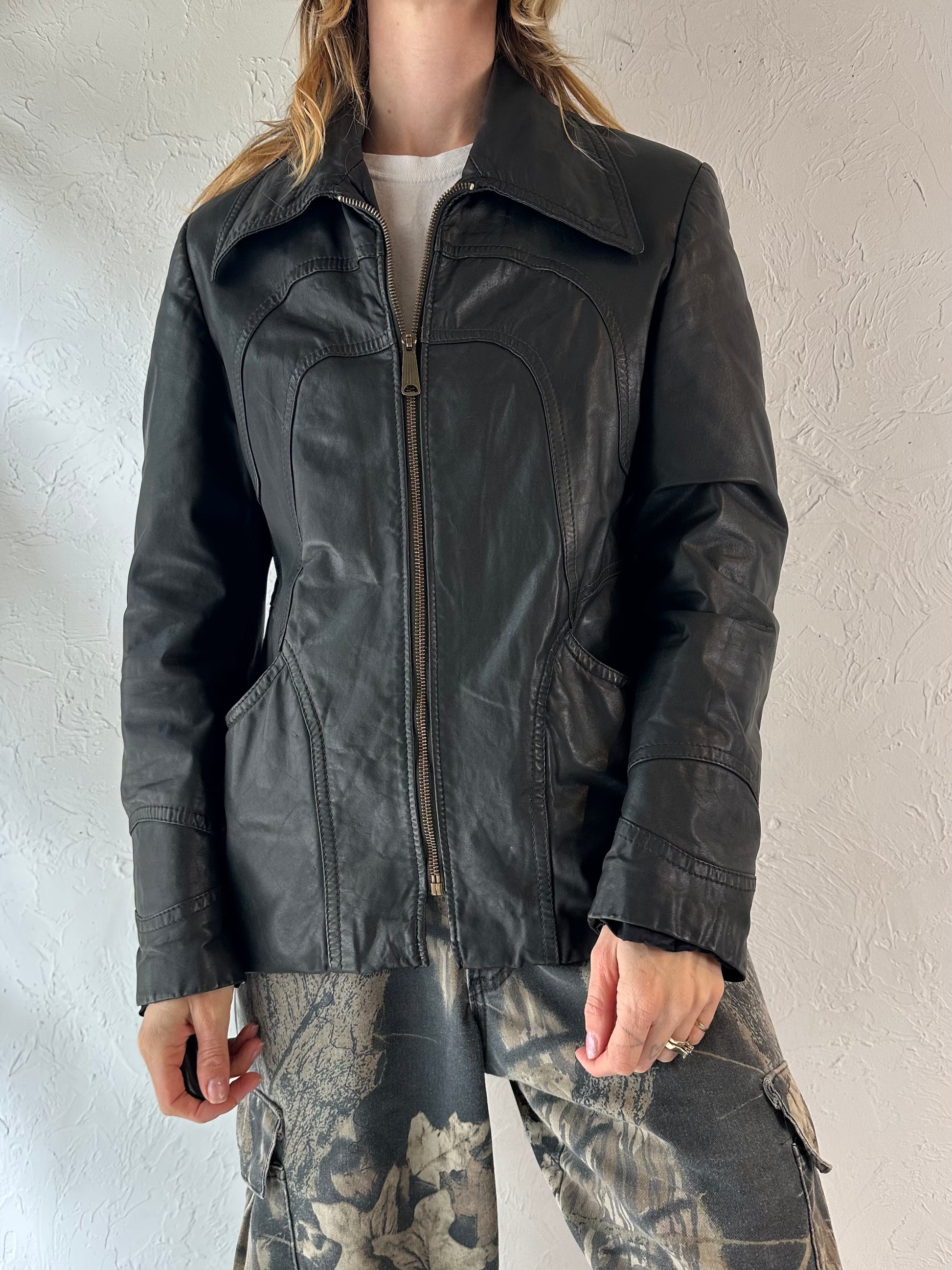 90s 'Vany' Black Leather Jacket / Medium