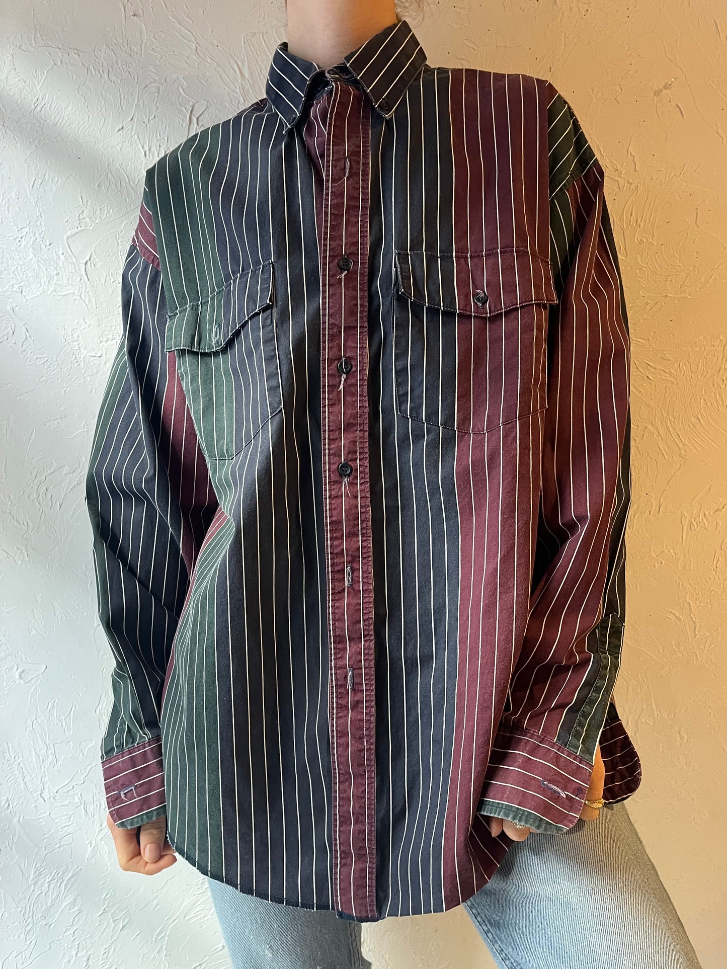 90s ‘Wrangler’ Striped Button Up Western Shirt / Large